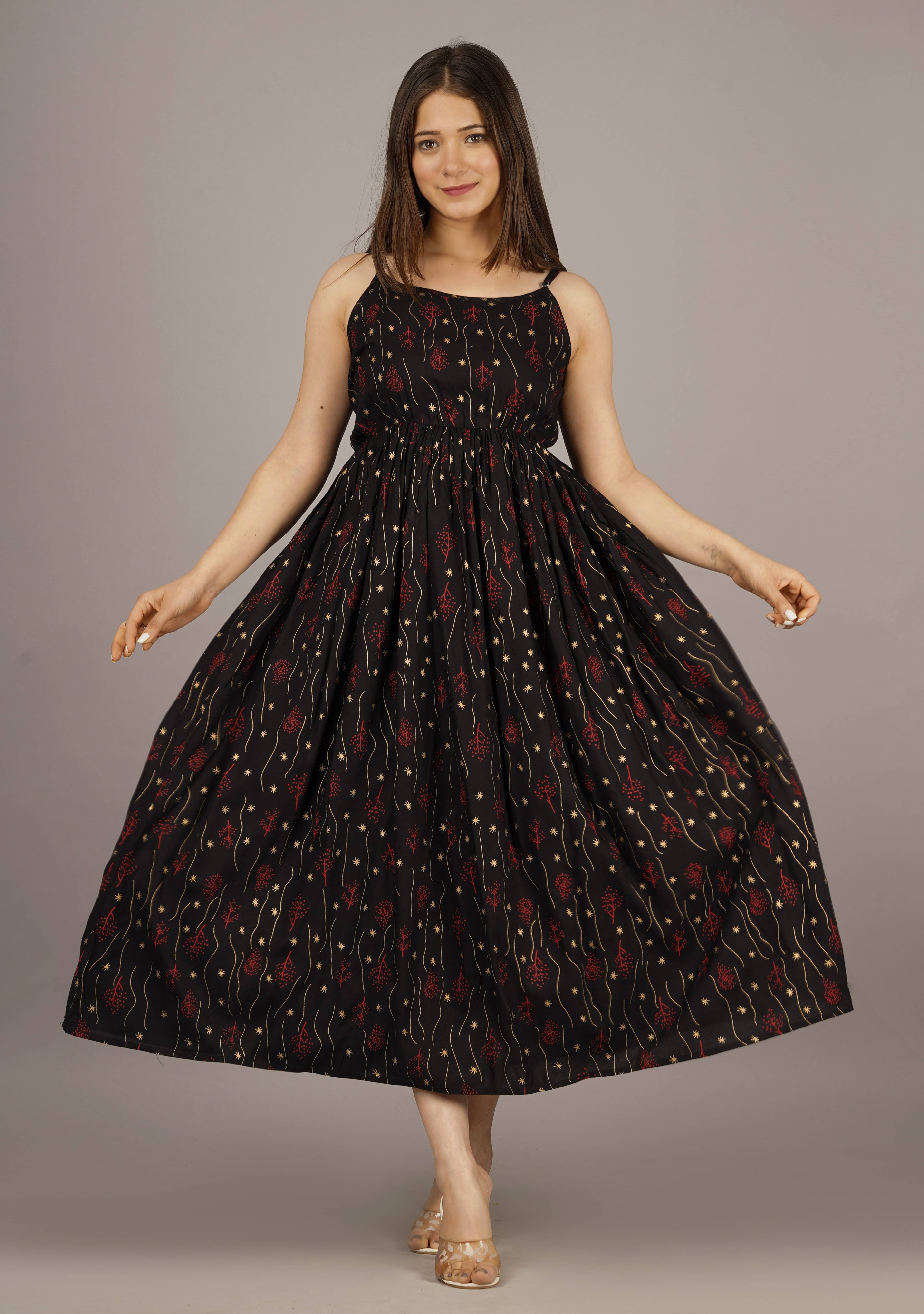     			Bhawanaprint Women Viscose Rayon Printed Maxi ( Black )