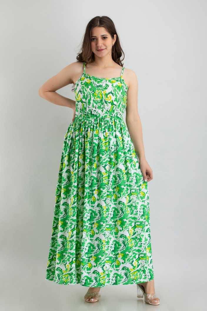 Bhawanaprint Women Viscose Rayon Printed Fit & Flare Dress ( Green ) Bhawanaprint Women Viscose Rayon Printed Fit & Flare Dress ( Green )