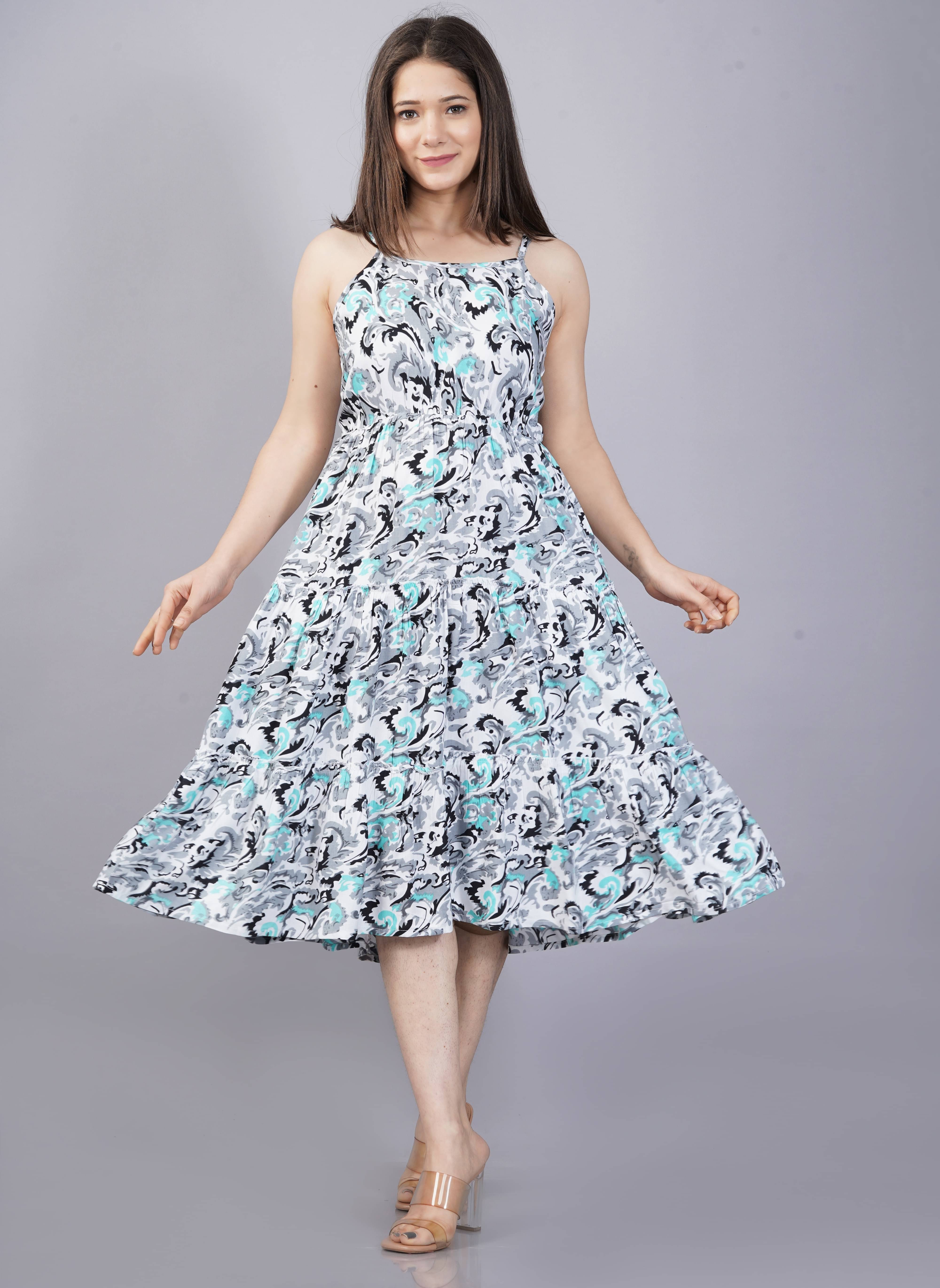     			Bhawanaprint Women Viscose Rayon Printed Fit & Flare Dress ( Grey )
