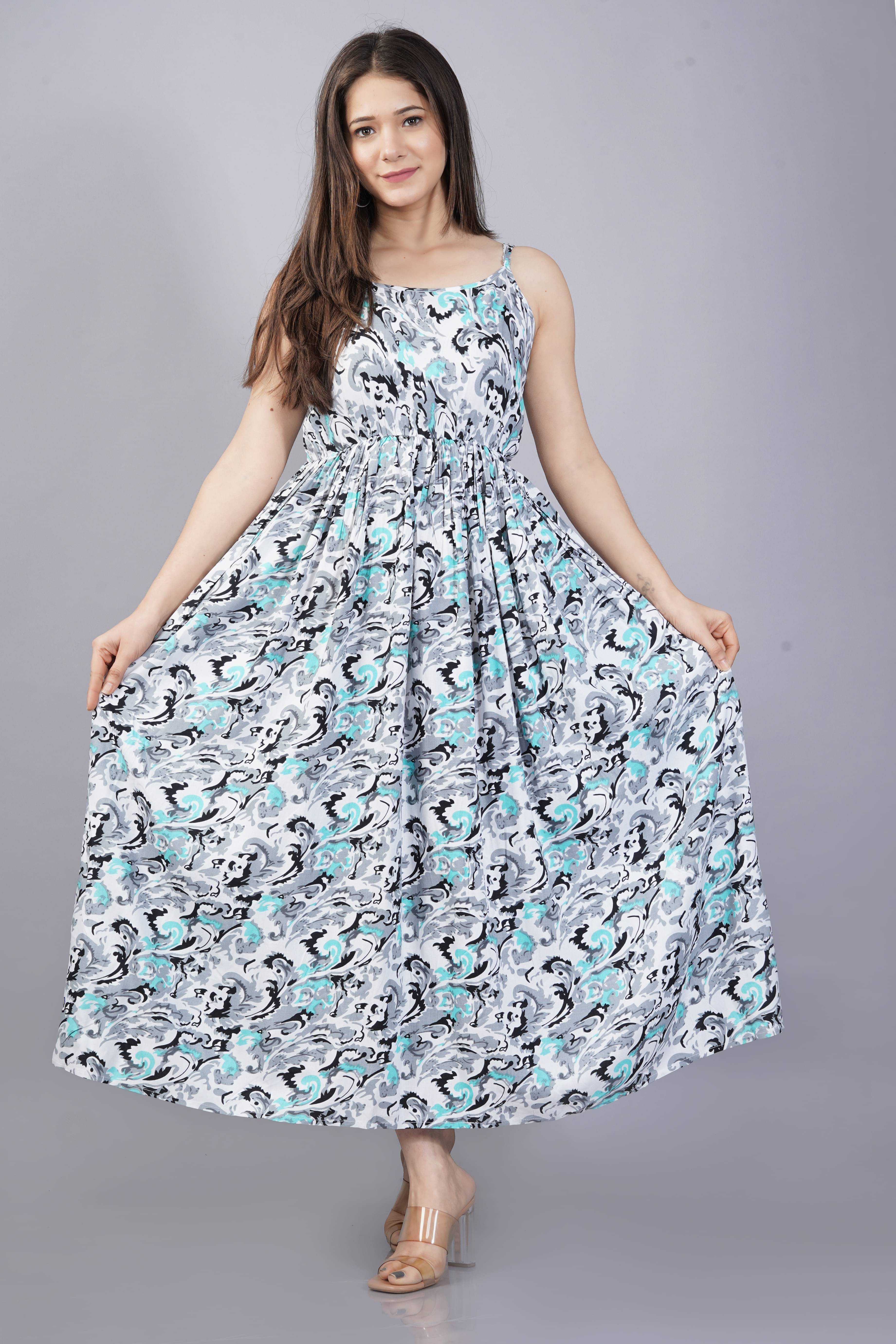     			Bhawanaprint Women Viscose Rayon Printed Fit & Flare Dress ( Grey )