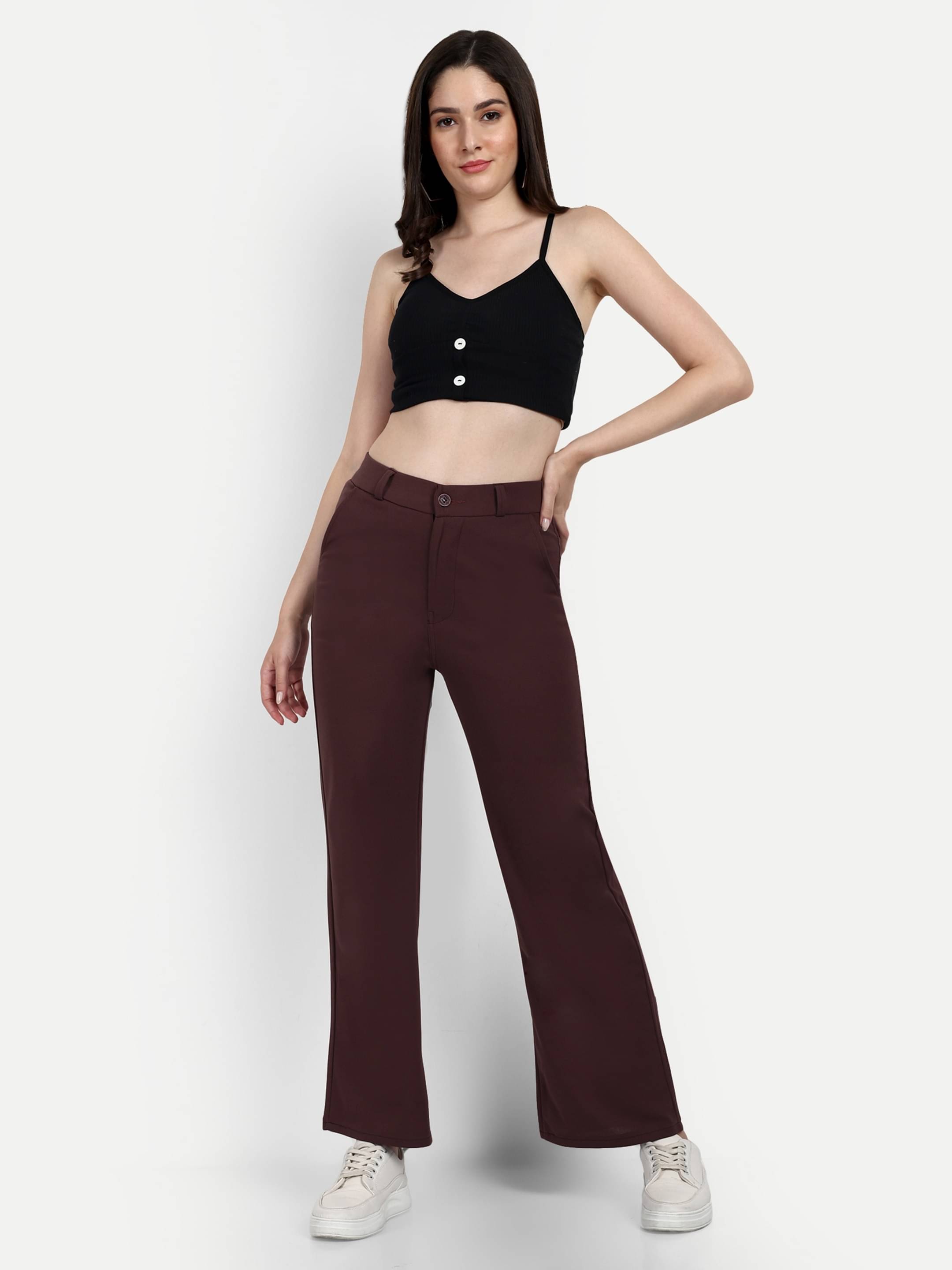     			Broadstar Pack of 1 Polyester Straight Women's Casual Pants ( Brown )