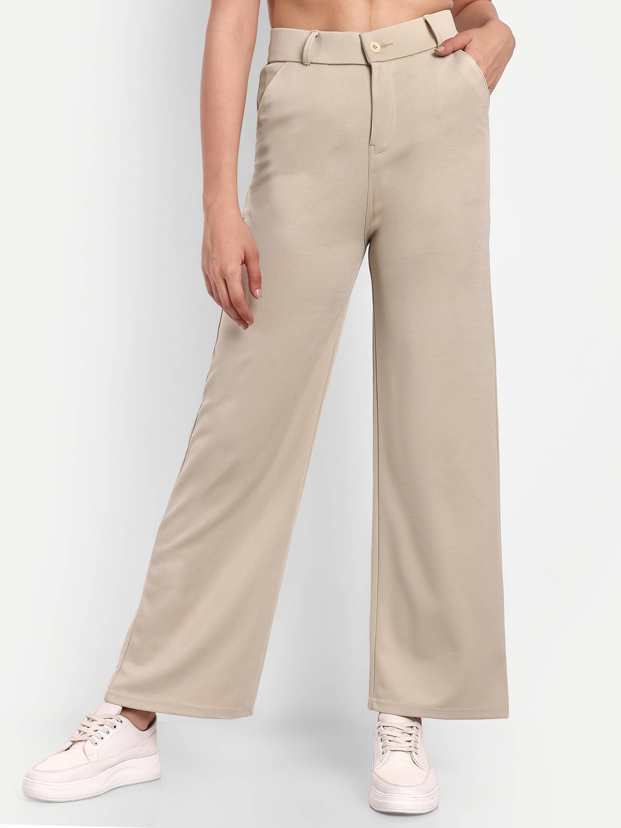 Broadstar Pack of 1 Polyester Straight Women's Casual Pants ( Beige ) - Trousers | Buy online on ZillyBuy