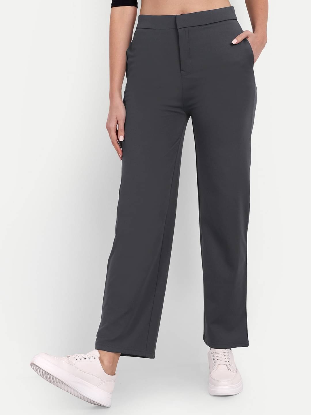     			Broadstar Pack of 1 Polyester Straight Women's Casual Pants ( Dark Grey )