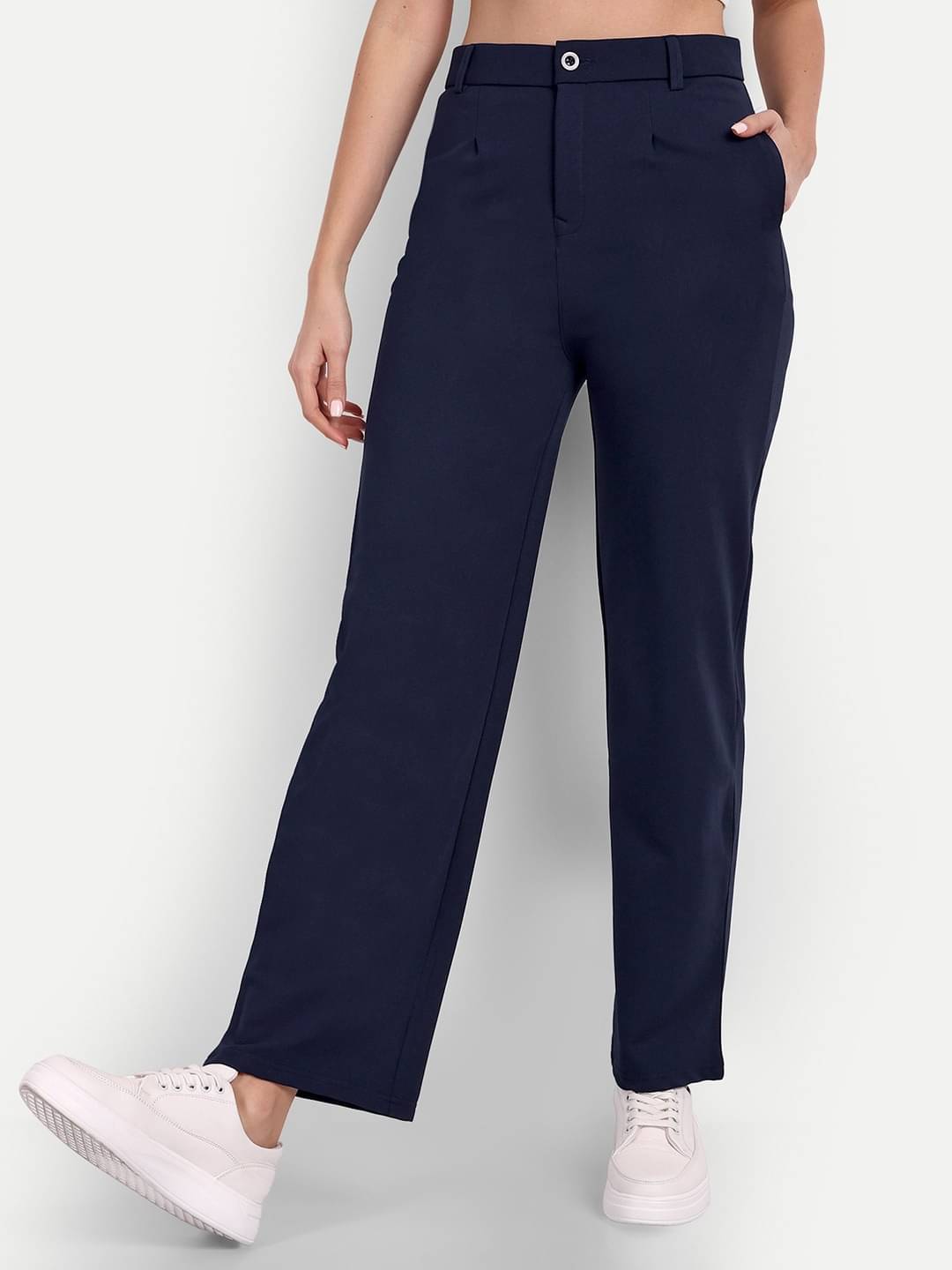     			Broadstar Pack of 1 Polyester Straight Women's Casual Pants ( Navy )