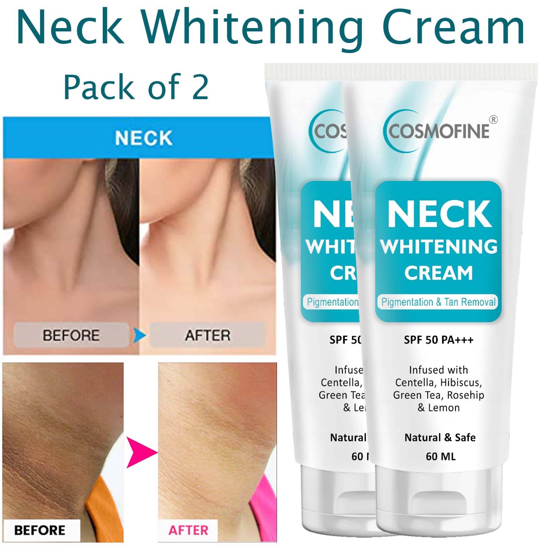     			COSMOFINE Neck Whitening Cream, Goree Whitening Night Cream for All Skin Type 60 ml (Pack of 2)