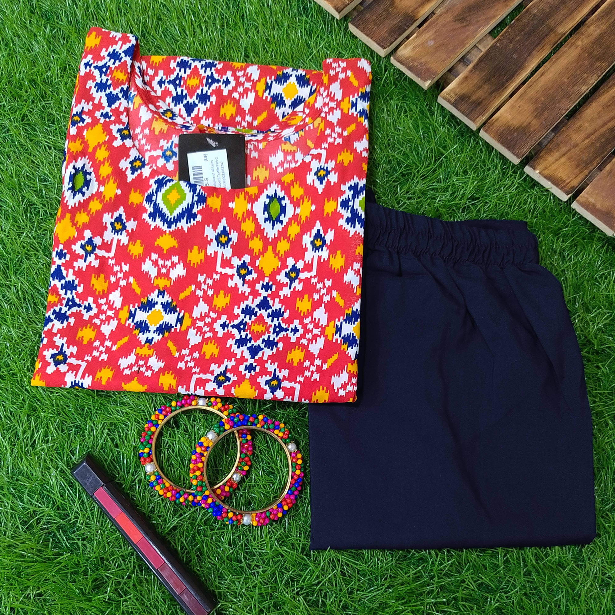     			Ethnicbasket Pack of 1 Crepe Printed Straight Women's Kurti - ( Multicoloured )