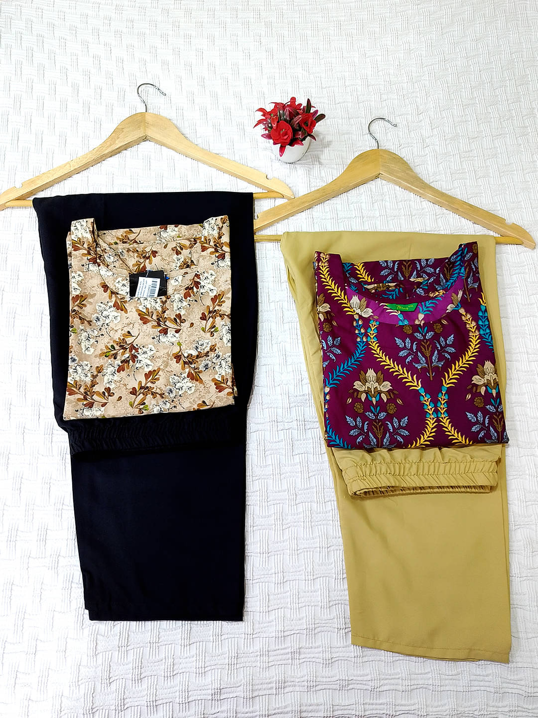     			Ethnicbasket Pack of 2 Crepe Printed Straight Women's Kurti - ( Beige )