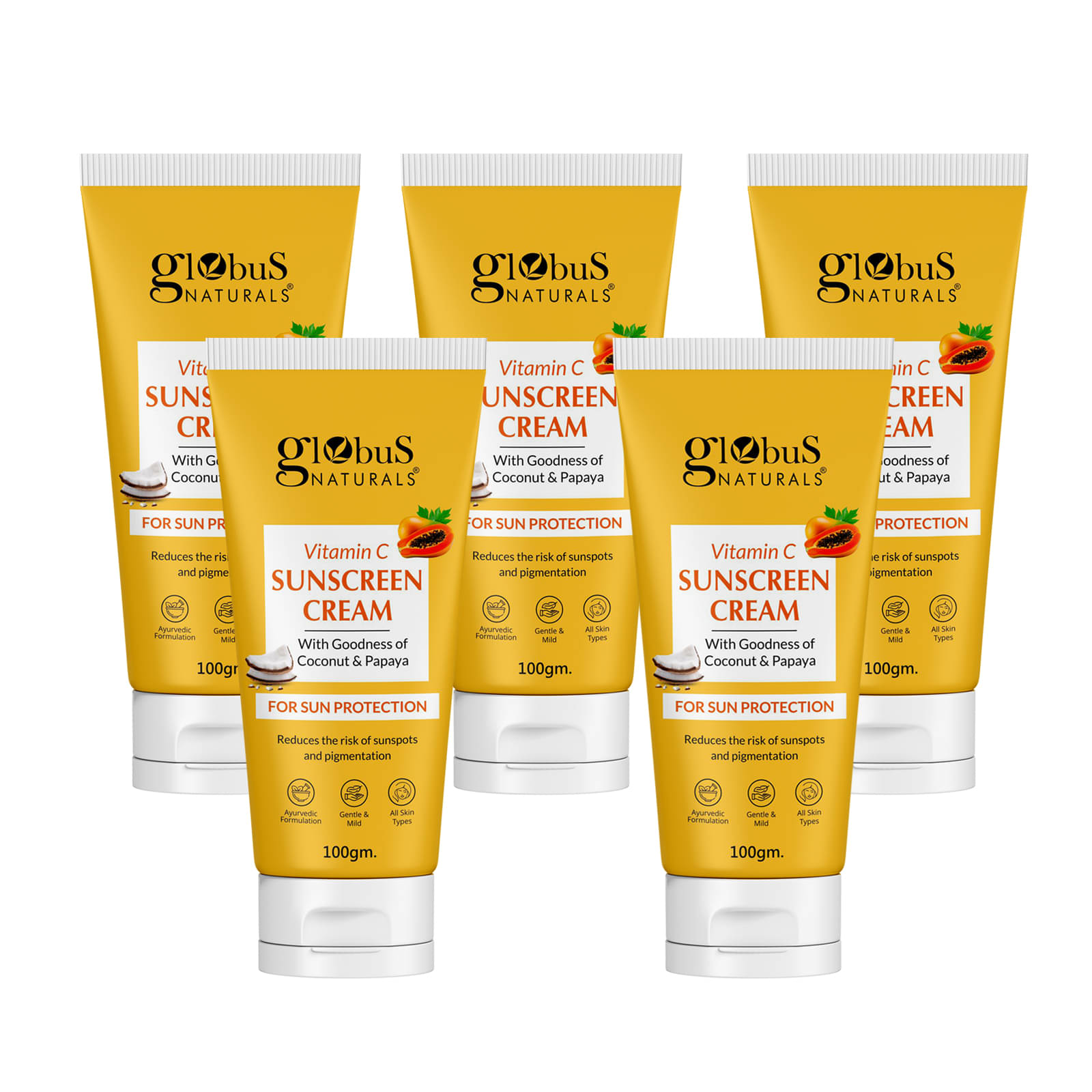     			Globus Naturals Sunscreen Cream For All Skin Type ( Pack of 5 )