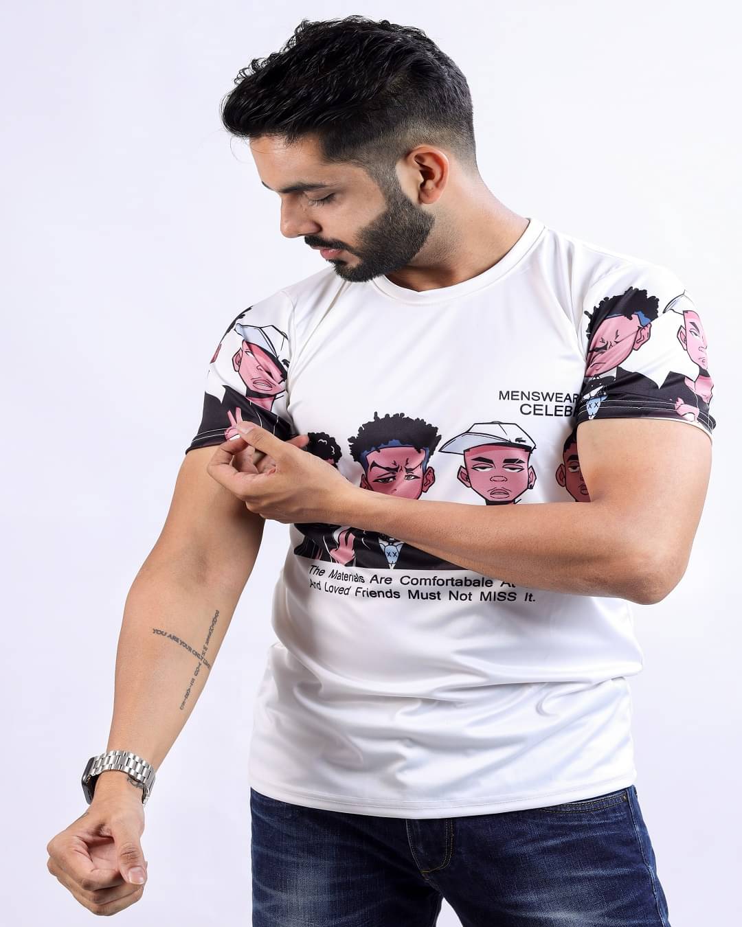     			HARPITA Polyester Regular Fit Printed Half Sleeves Men's Round T-Shirt - White ( Pack of 1 )