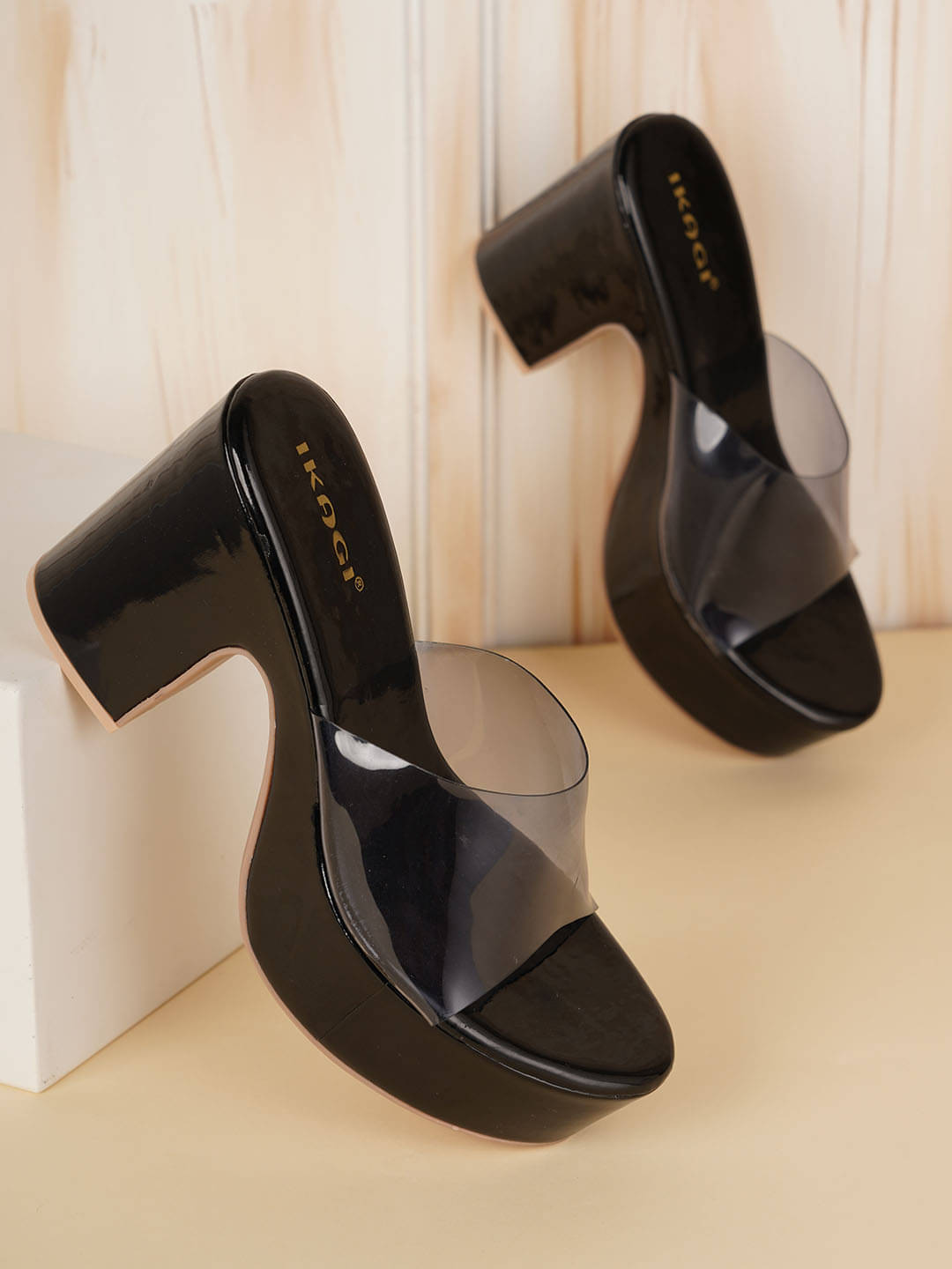     			IKAGI Black Women's Slip On Heels
