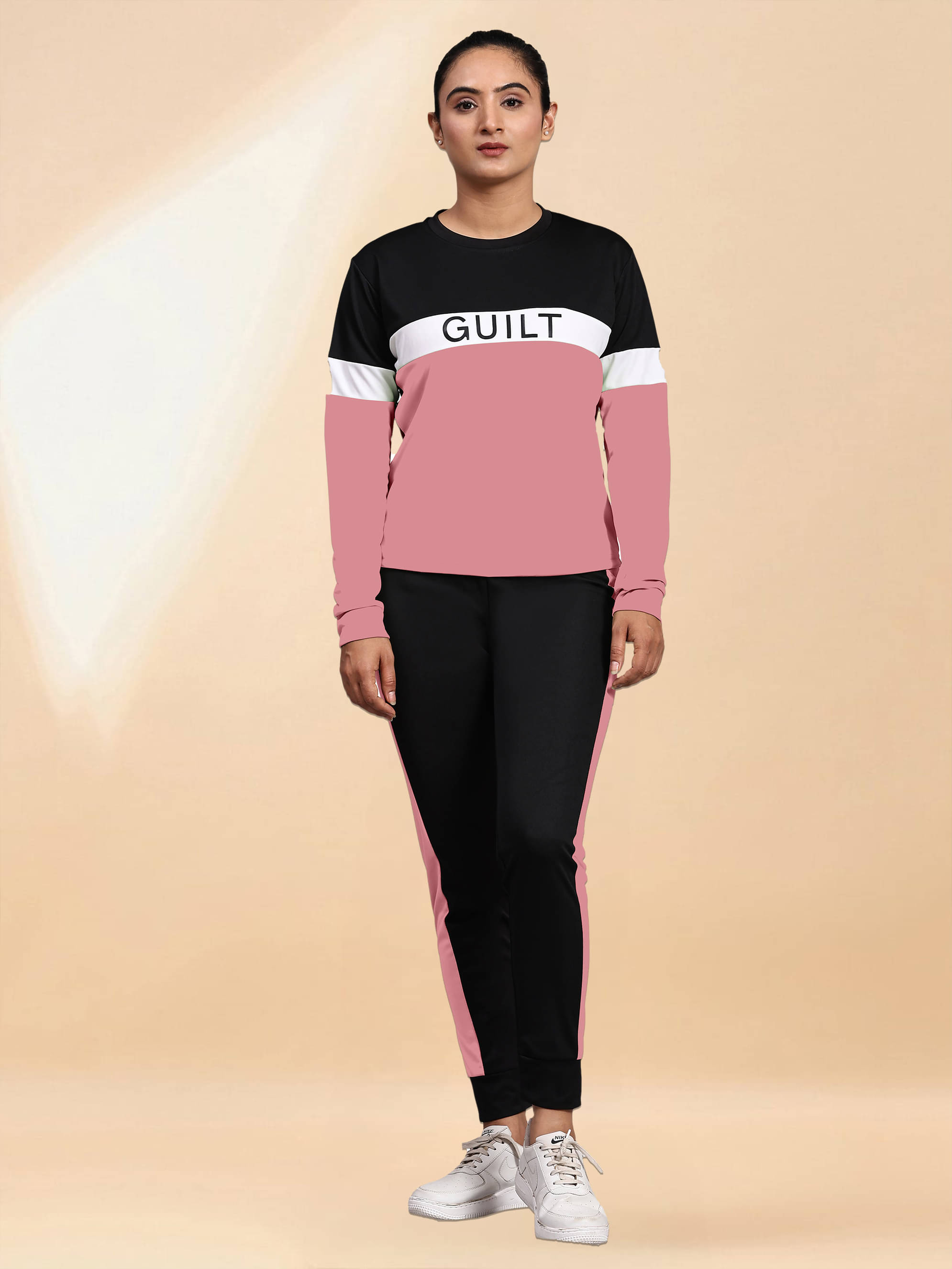     			INFRIM Peach Cotton Blend Striped Tracksuit - Pack of 1