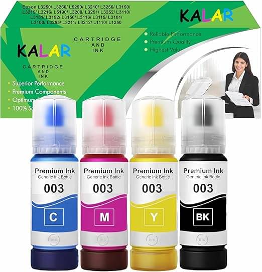     			KALAR 003/001 For L3110 Multicolor Ink ( 70 ml ) Pack of 4 For Compatible with :L3110 /L3101/ L3150 / L4150 / L4160 / L6160 / L6170 / L6190 EPS0N Printer Models