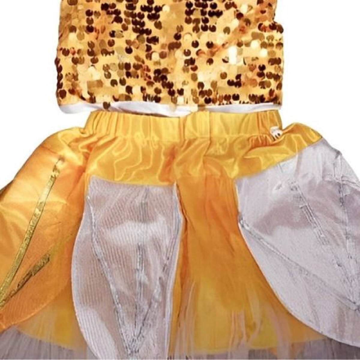     			Kkalakriti Dance Leaf Pattern Yellow Color Girls Top Skirt Dress Costume for Kids Kids Costume Wear