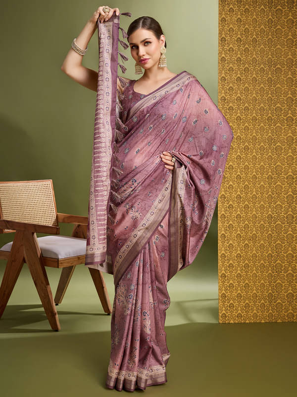 MANTROTSAV Silk Blend Printed Saree With Unstitched Blouse Piece ( Wine ) MANTROTSAV Silk Blend Printed Saree With Unstitched Blouse Piece ( Wine )