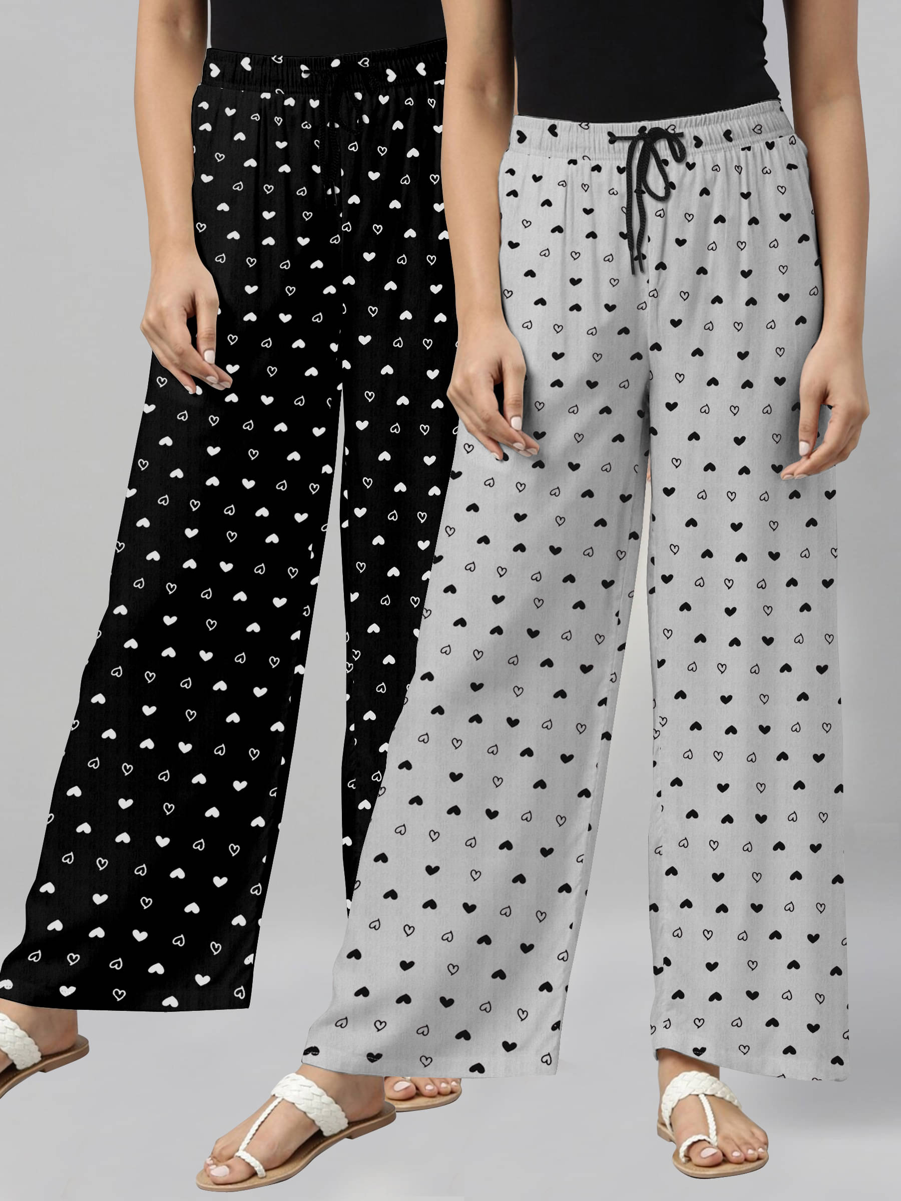     			Riglozi Black,Light Grey Cotton Women's Nightwear Pyjama ( Pack of 2 )