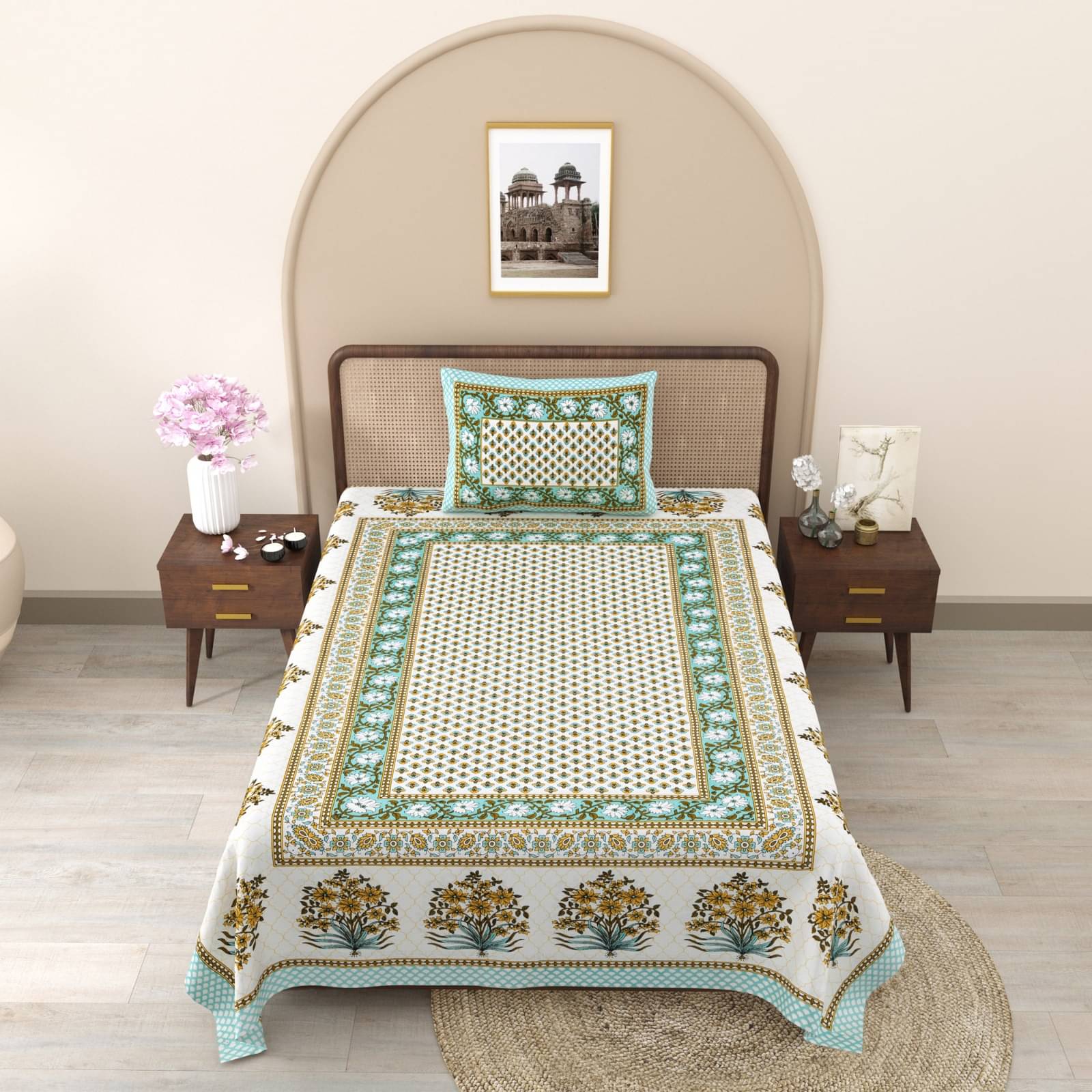     			Shubastik Cotton 1 Single Bedsheet with 1 Pillow Cover ( Green )