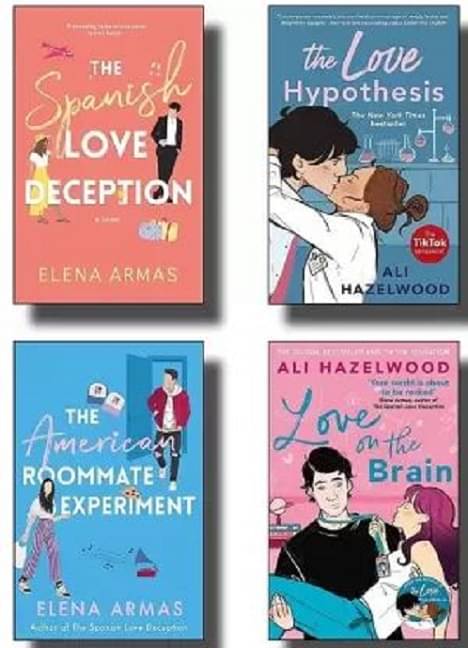     			The Spanish Love Deception + The Love Hypothesis + The American Roommate Experiment + Love On The Brain  ( Elena armas, Ali Hazelwood)