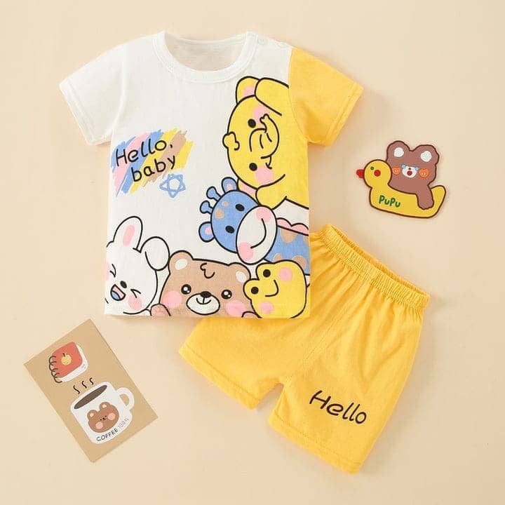 VELION Pack of 1 Baby Boys Cotton Blend T-Shirt & Pants Set ( Yellow )
