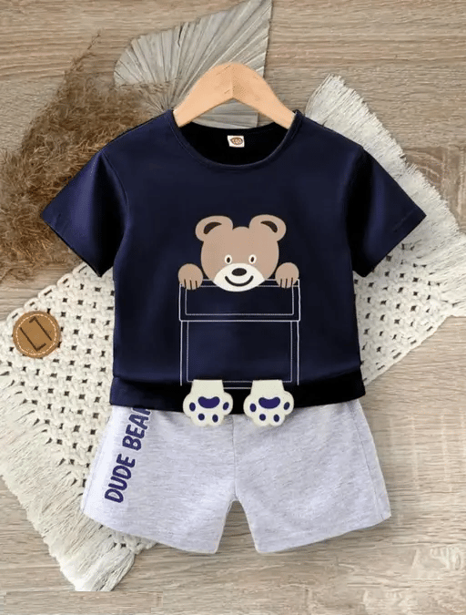 VELION Pack of 1 Unisex Cotton Blend T-Shirt & Shorts Set ( Navy )