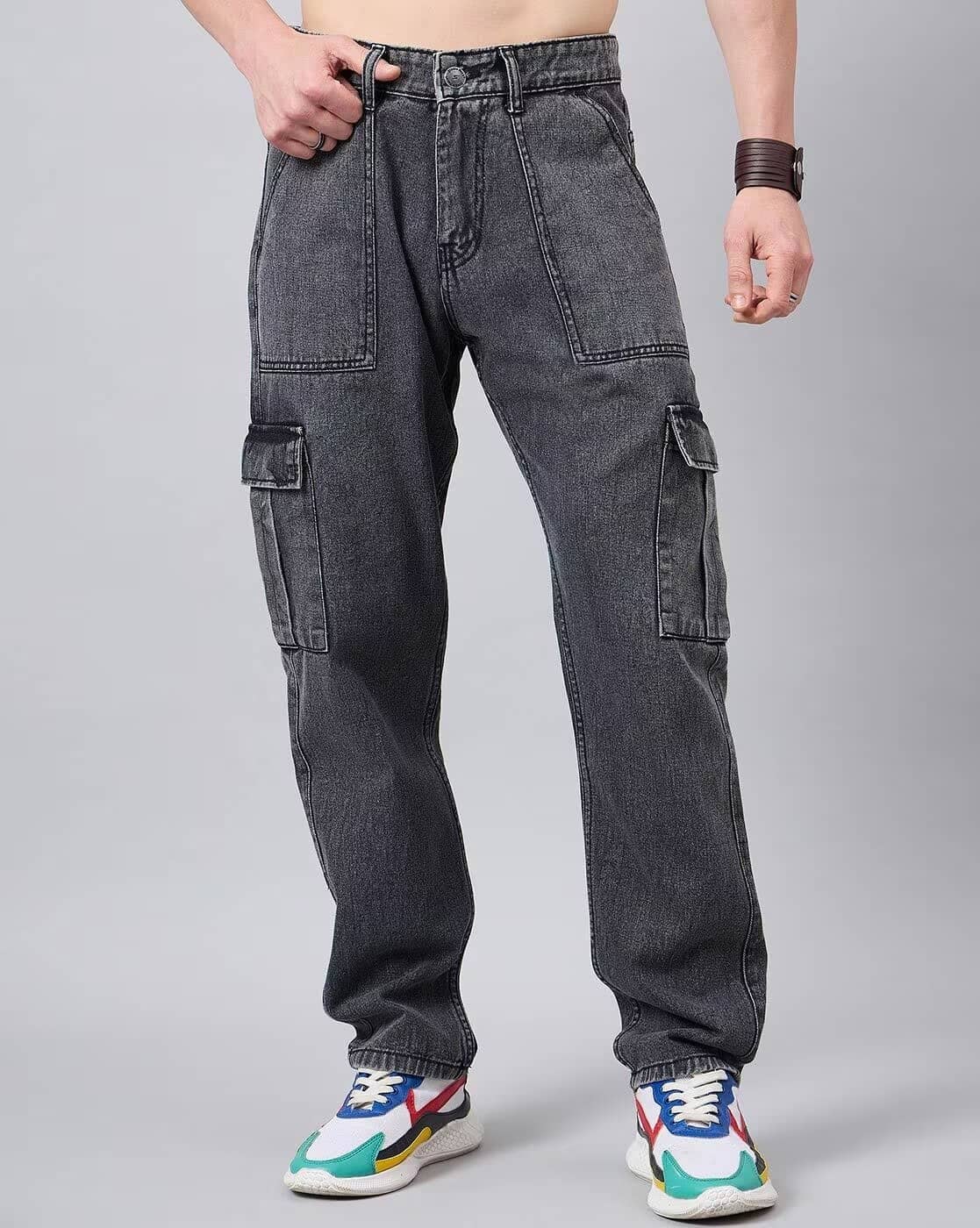 WOOMNY Acid Wash Men's Jeans - Grey ( Pack of 1 ) - Jeans | Buy online on ZillyBuy