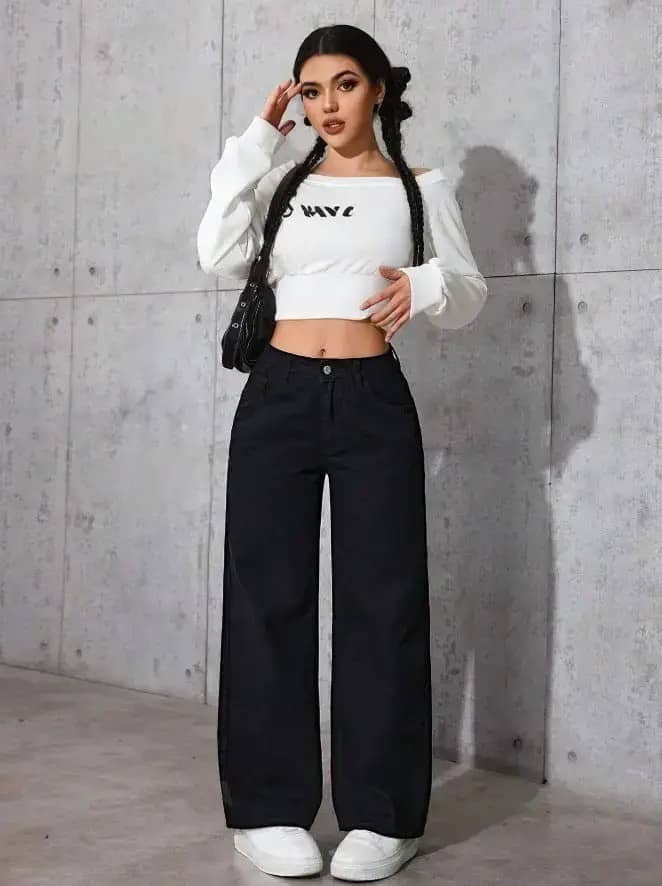 WOOMNY - Black Denim Wide Leg Women's Jeans ( Pack of 1 ) - Jeans | Buy online on ZillyBuy
