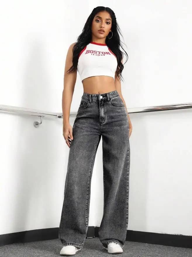 WOOMNY - Charcoal Denim Wide Leg Women's Jeans ( Pack of 1 ) - Jeans | Buy online on ZillyBuy