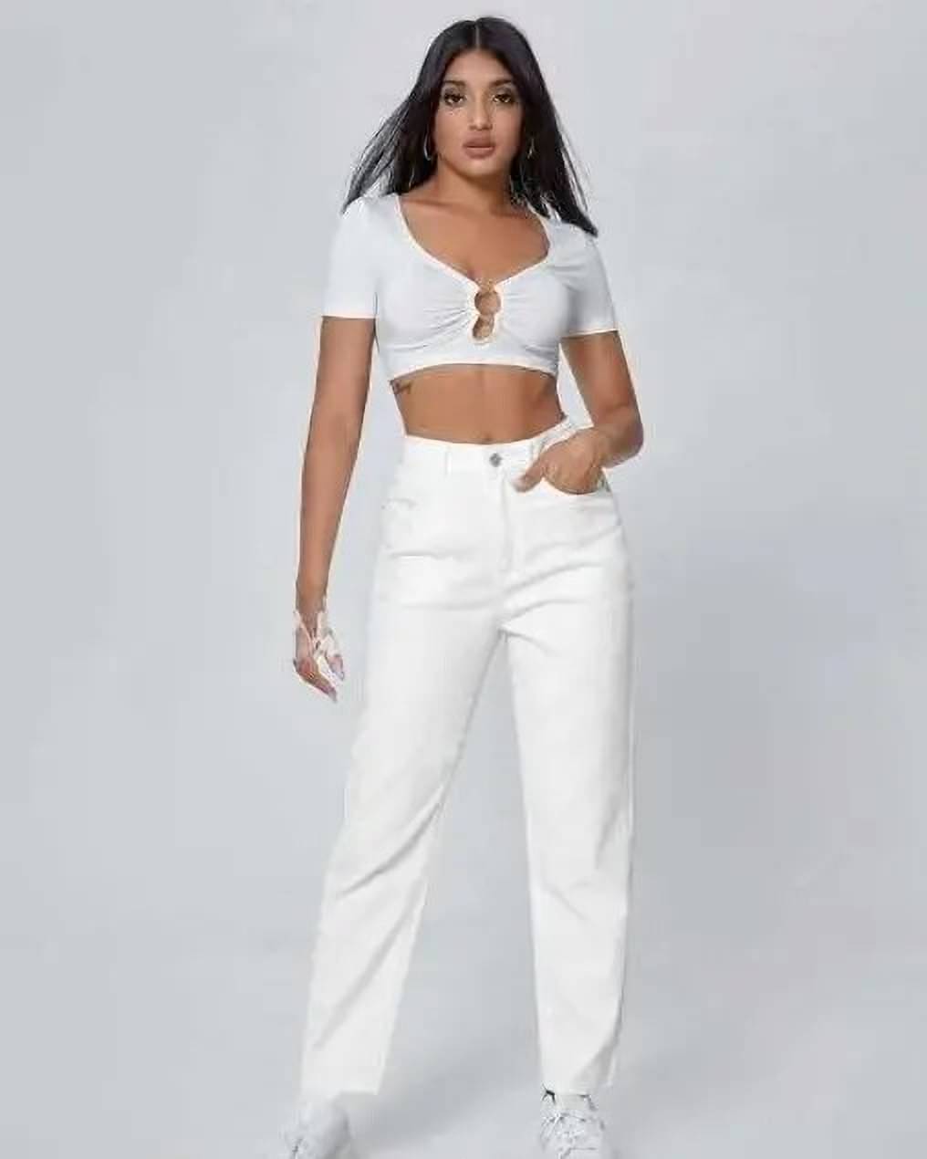     			WOOMNY - White Denim Straight Fit Women's Jeans ( Pack of 1 )