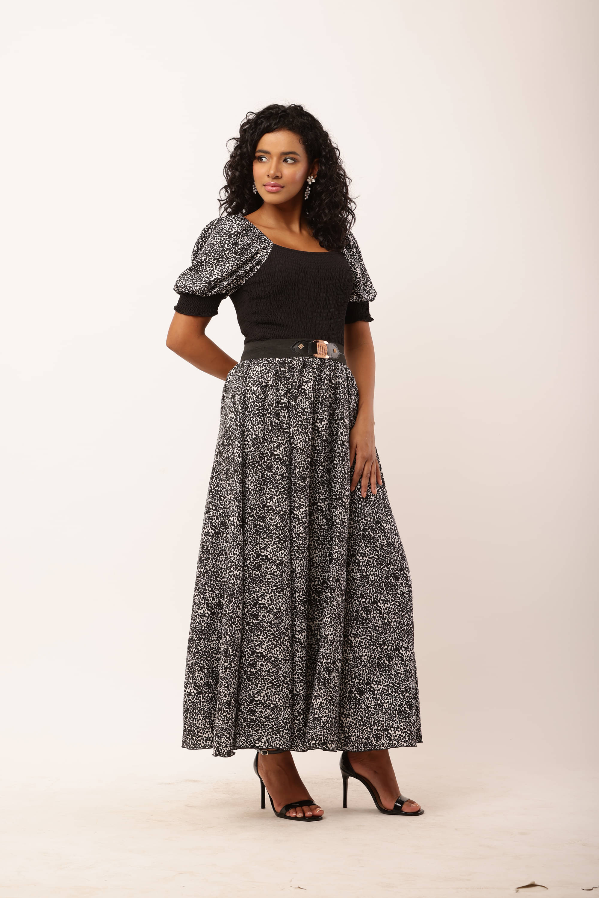 angad tewatia Women Crepe Printed Fit & Flare Dress ( Grey ) angad tewatia Women Crepe Printed Fit & Flare Dress ( Grey )