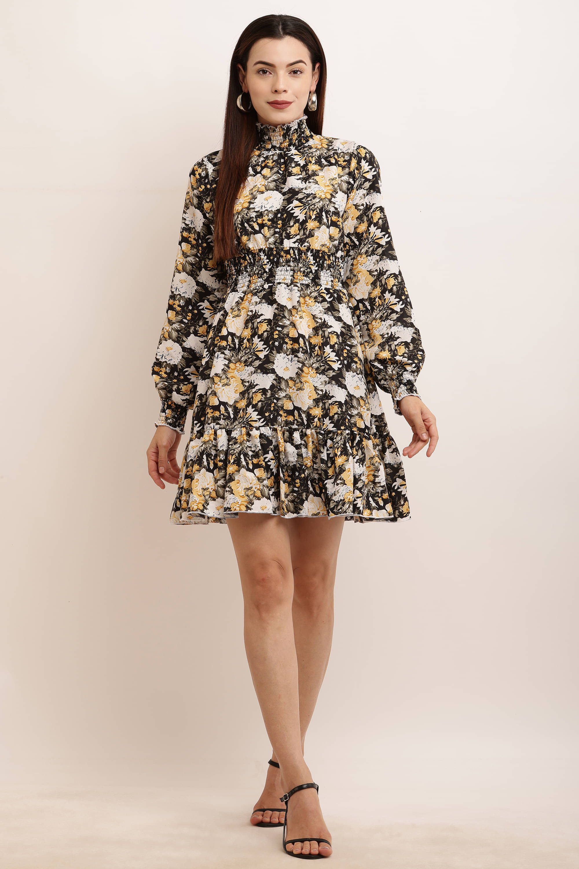     			angad tewatia Women Crepe Printed Fit & Flare Dress ( Black )