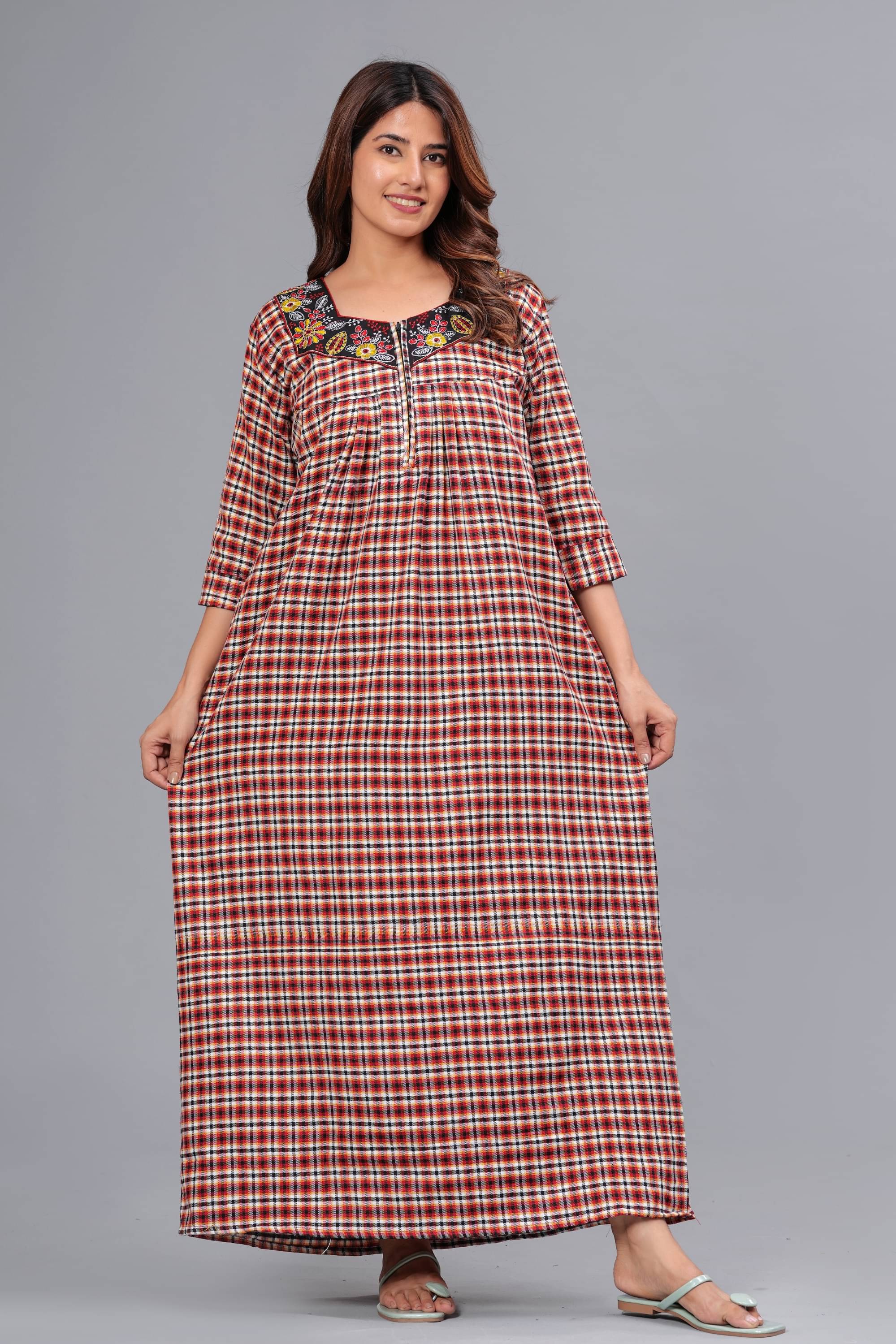 hargun night wear Rust Woollen Women's Nightwear Nighty & Night Gowns ( Pack of 1 ) hargun night wear Rust Woollen Women's Nightwear Nighty & Night Gowns ( Pack of 1 )