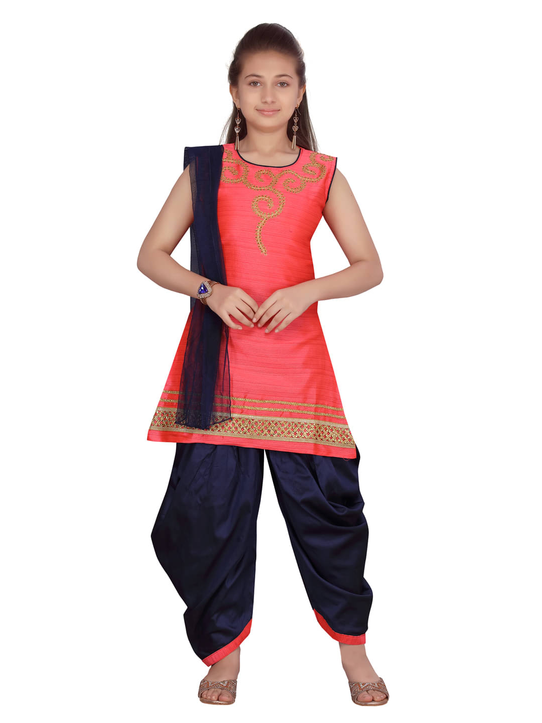     			Aarika Girls Silk Kurti with Dhoti ( Pack of 1 , Pink )