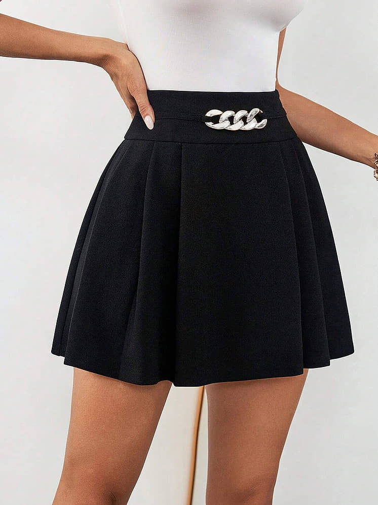 POPWINGS Black Polyester Women's A-Line Skirt Pack of