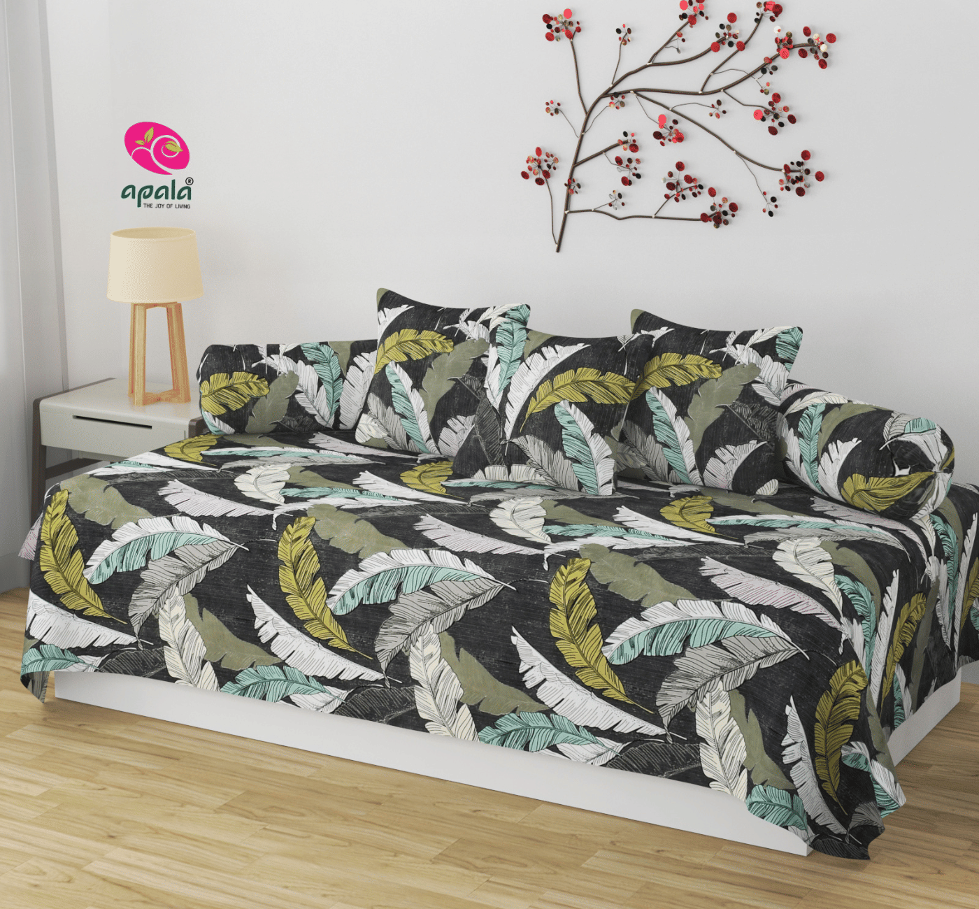     			Apala Cotton Abstract Printed Diwan Set 6 Pcs - Gray