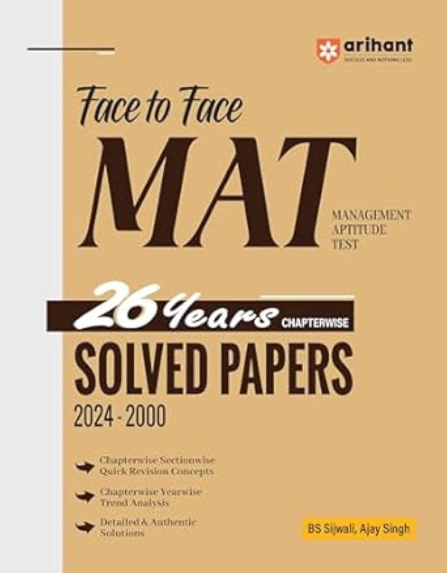     			Arihant Face to Face MAT 2025 (Management Aptitude Test) 26 Years Chapterwise Solved Papers (2024-2000) | Chapterwise-Sectionwise