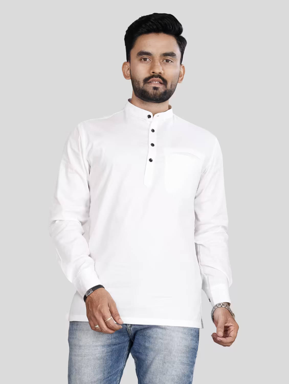     			BOUGHT FIRST Off-White Cotton Blend Men's Shirt Style Kurta ( Pack of 1 )