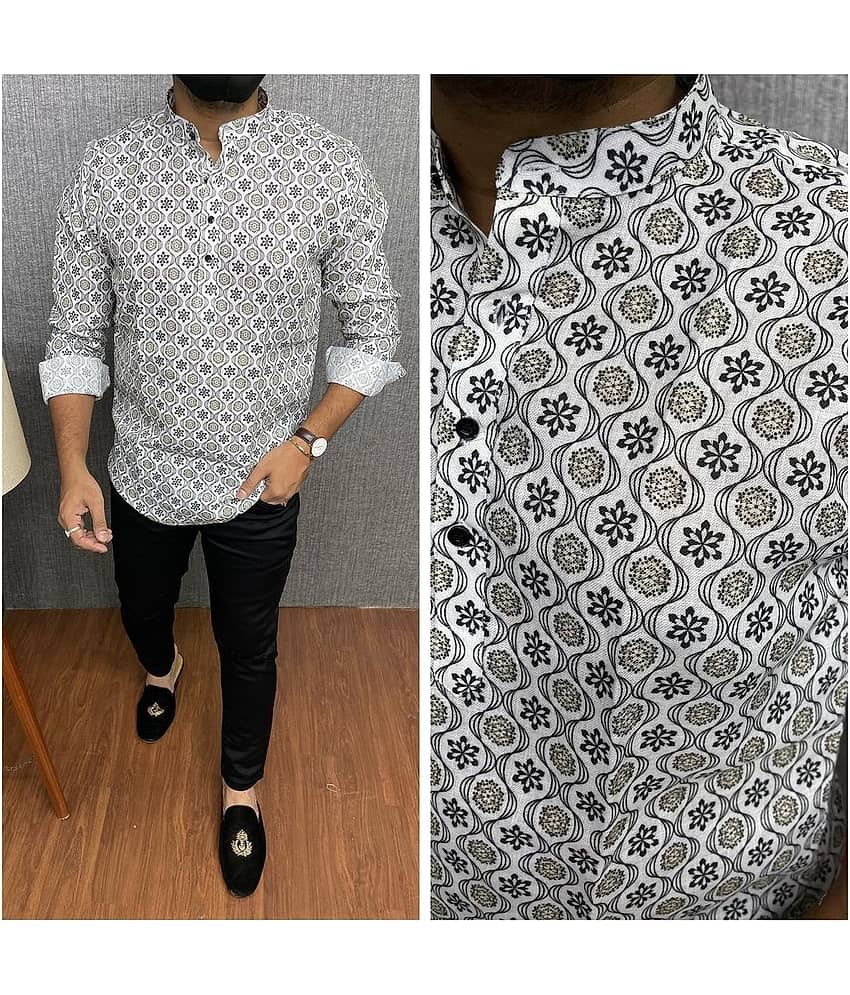 BOUGHT FIRST Off-White Cotton Blend Men's Shirt Style Kurta ( Pack of 1 ) - Kurtas & Kurta Sets | Buy online on ZillyBuy