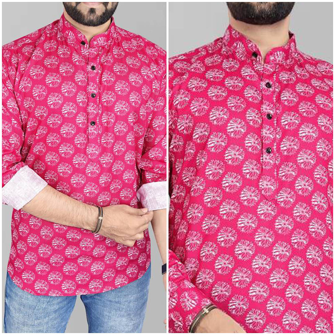     			BOUGHT FIRST Pink Cotton Blend Men's Shirt Style Kurta ( Pack of 1 )