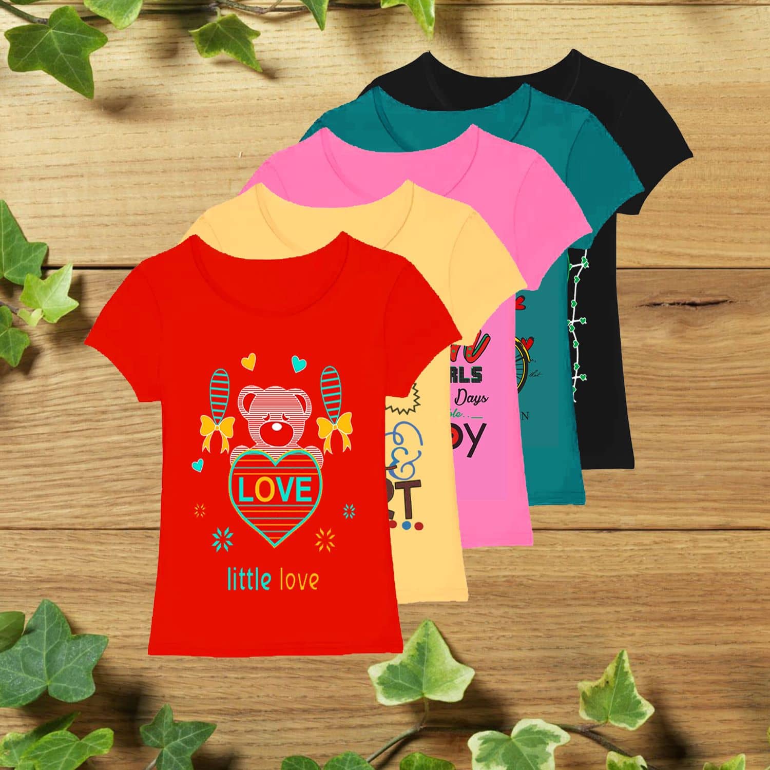 COOLTEES4U Pack of 5 Girls 100% Cotton T-Shirt ( Multicolor )