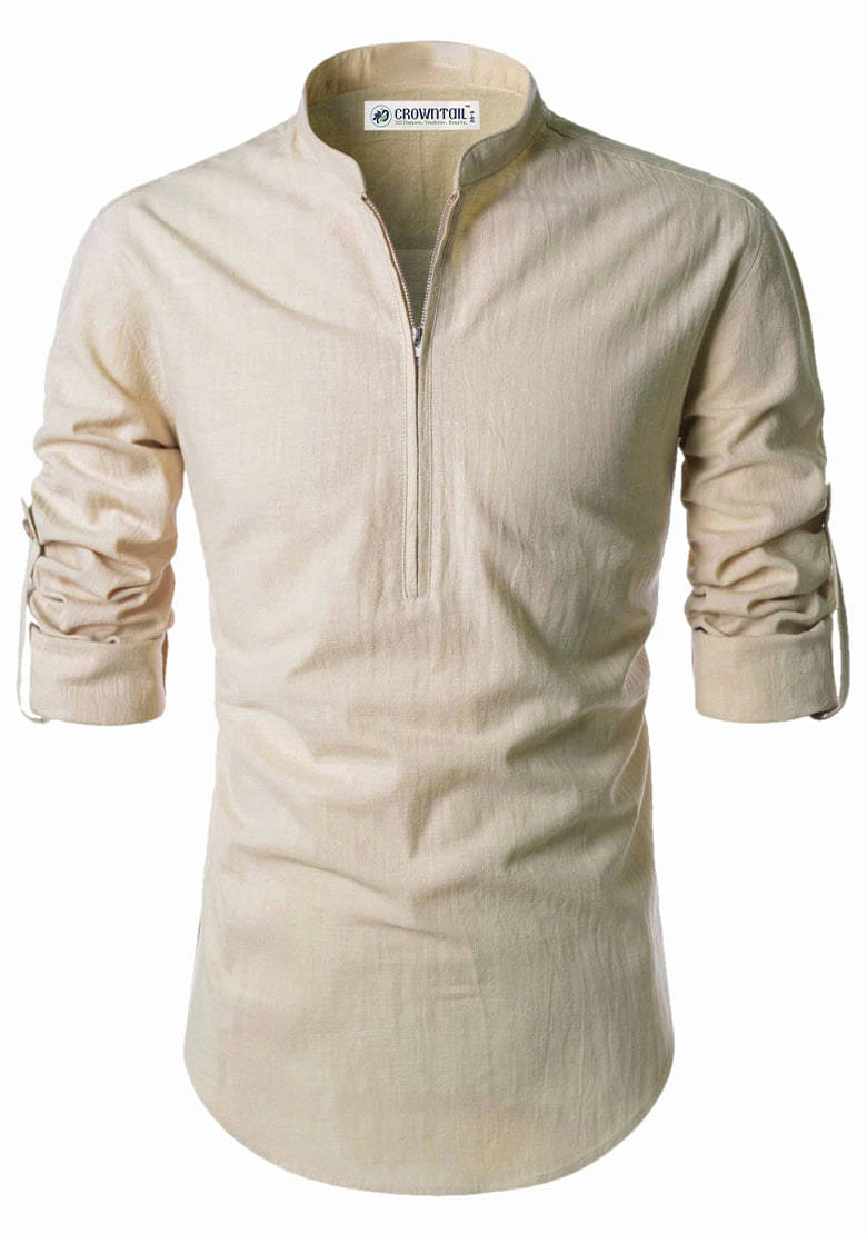     			CROWNTAIL Beige Cotton Men's Regular Kurta ( Pack of 1 )