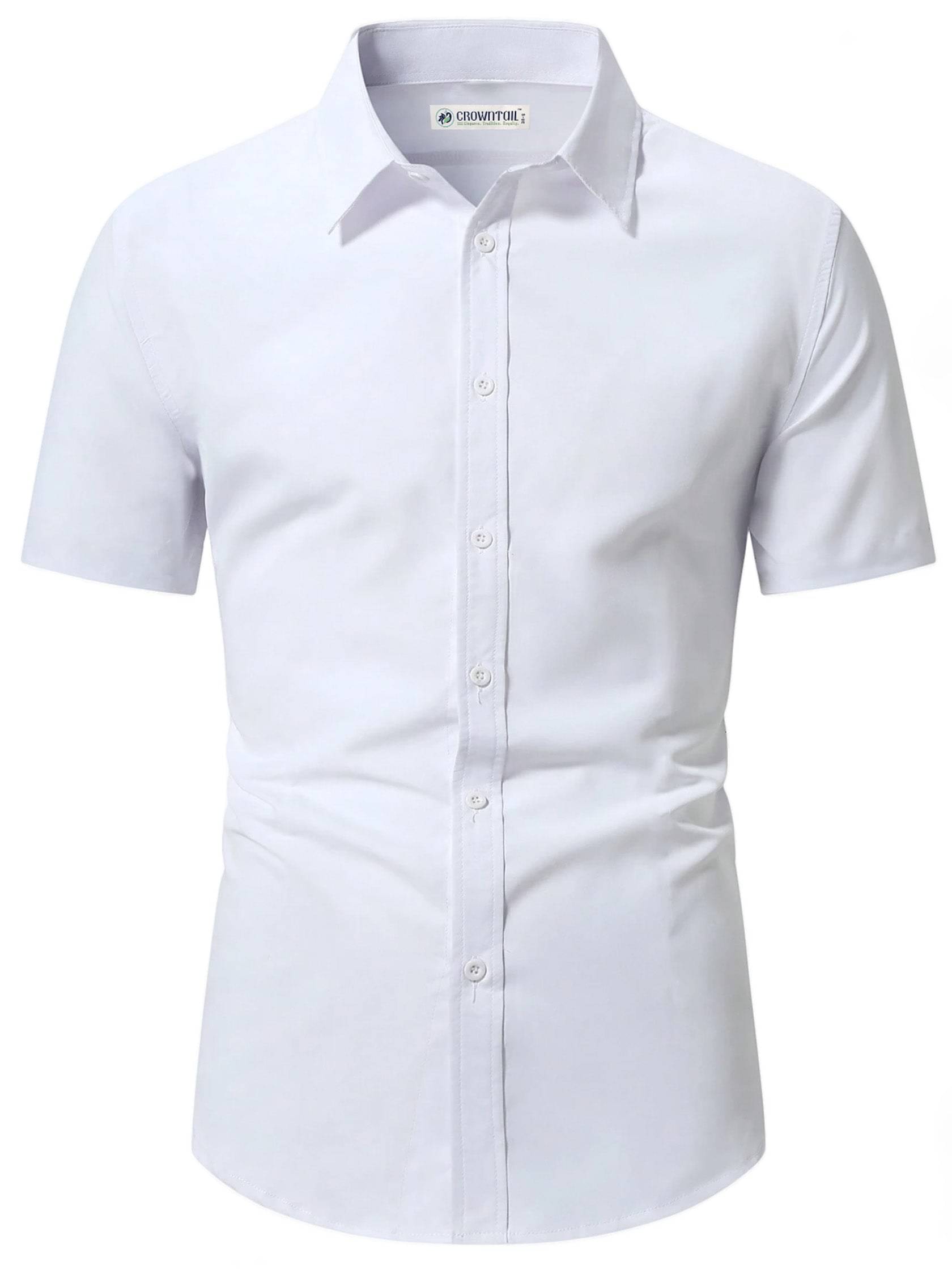 CROWNTAIL Cotton Blend Slim Fit Solids Half Sleeves Men's Casual Shirt - White ( Pack of 1 ) CROWNTAIL Cotton Blend Slim Fit Solids Half Sleeves Men's Casual Shirt - White ( Pack of 1 )