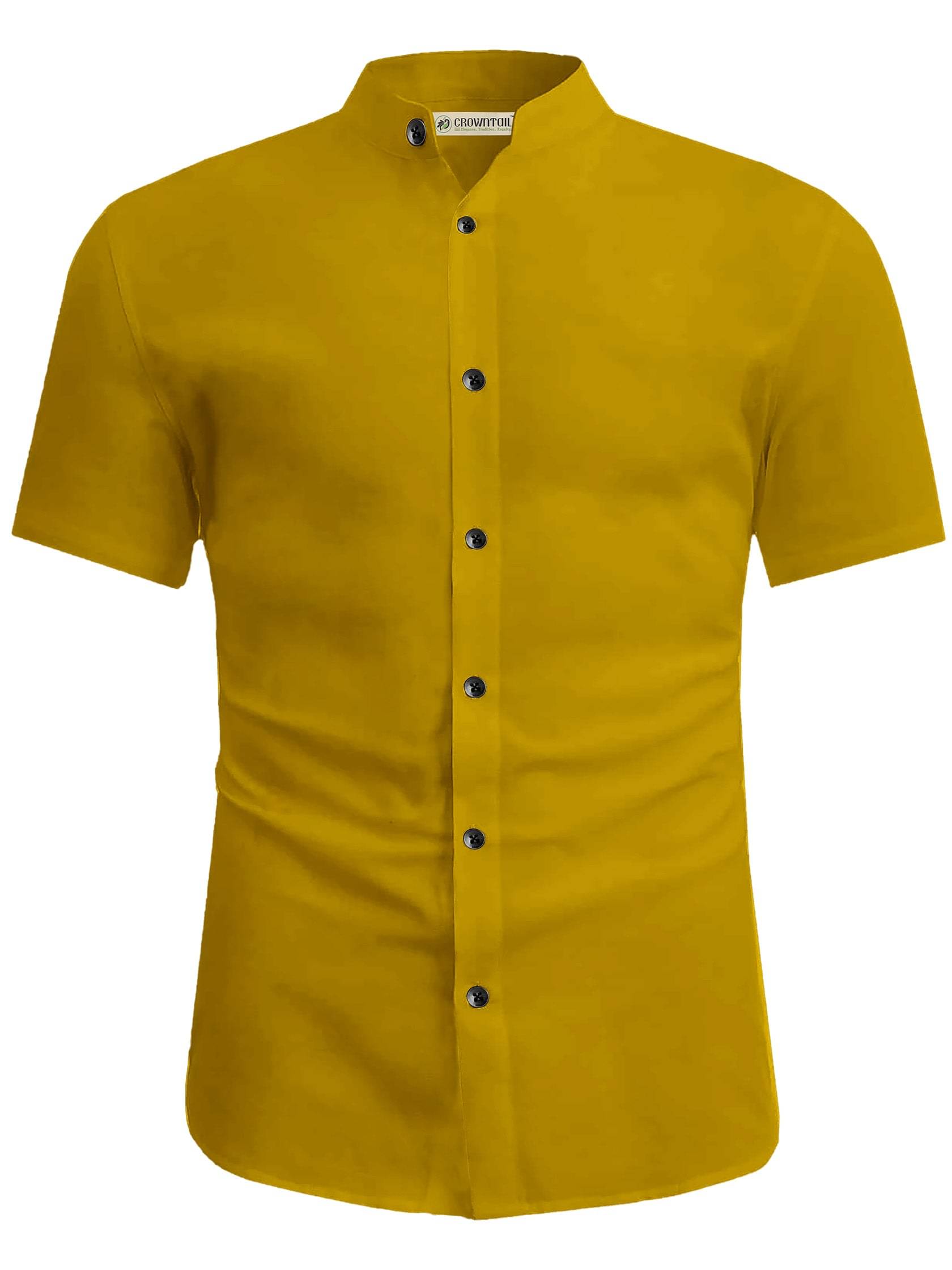 CROWNTAIL Cotton Blend Slim Fit Solids Half Sleeves Men's Casual Shirt - Yellow ( Pack of 1 )     			CROWNTAIL Cotton Blend Slim Fit Solids Half Sleeves Men's Casual Shirt - Yellow ( Pack of 1 )