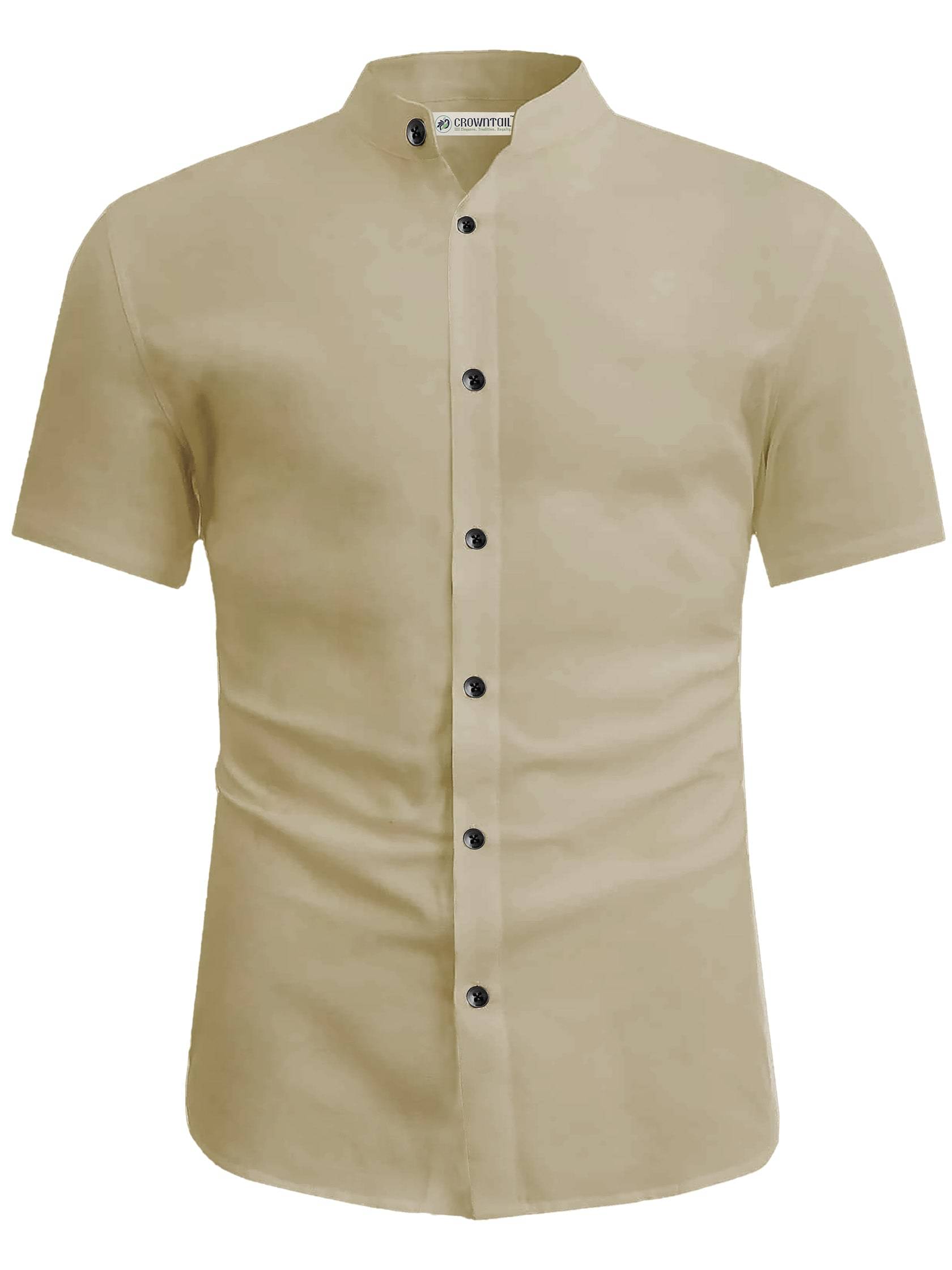     			CROWNTAIL Cotton Blend Slim Fit Solids Half Sleeves Men's Casual Shirt - Beige ( Pack of 1 )