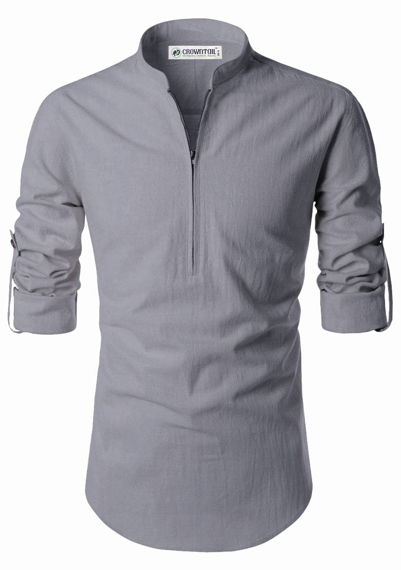 CROWNTAIL Grey Cotton Men's Regular Kurta ( Pack of 1 ) CROWNTAIL Grey Cotton Men's Regular Kurta ( Pack of 1 )
