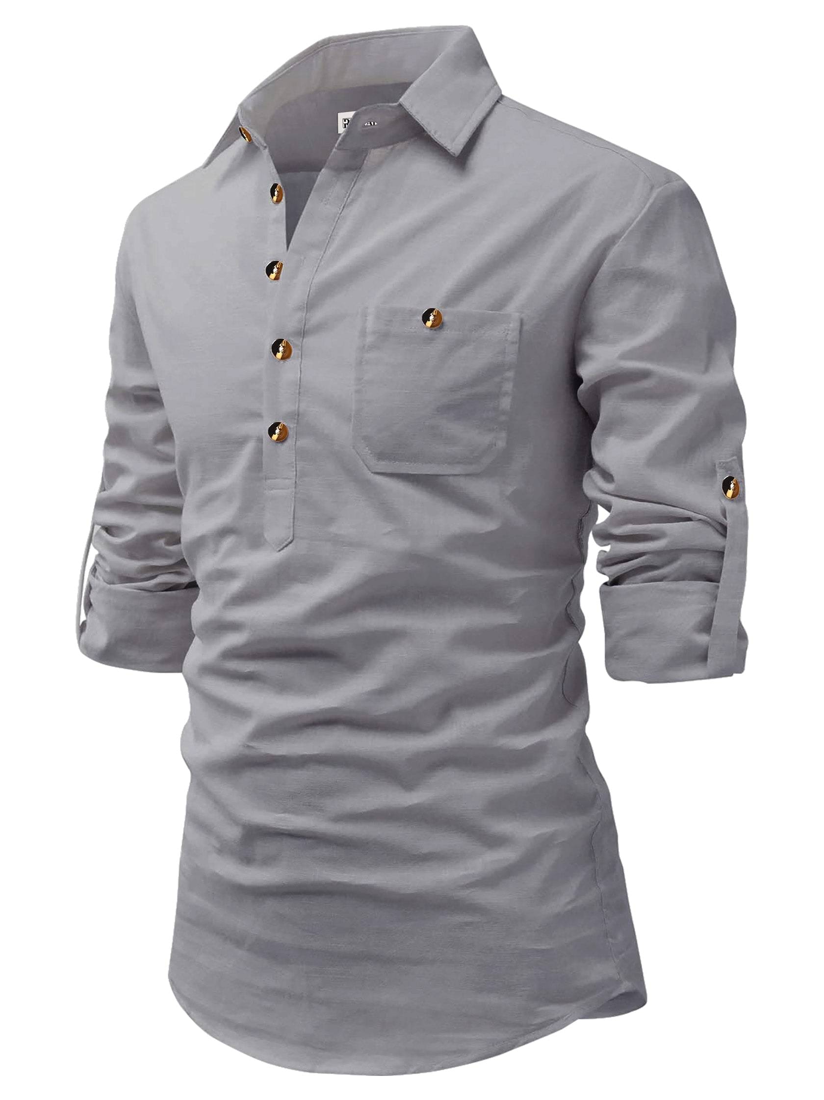 CROWNTAIL Grey Cotton Men's Regular Kurta ( Pack of 1 ) CROWNTAIL Grey Cotton Men's Regular Kurta ( Pack of 1 )