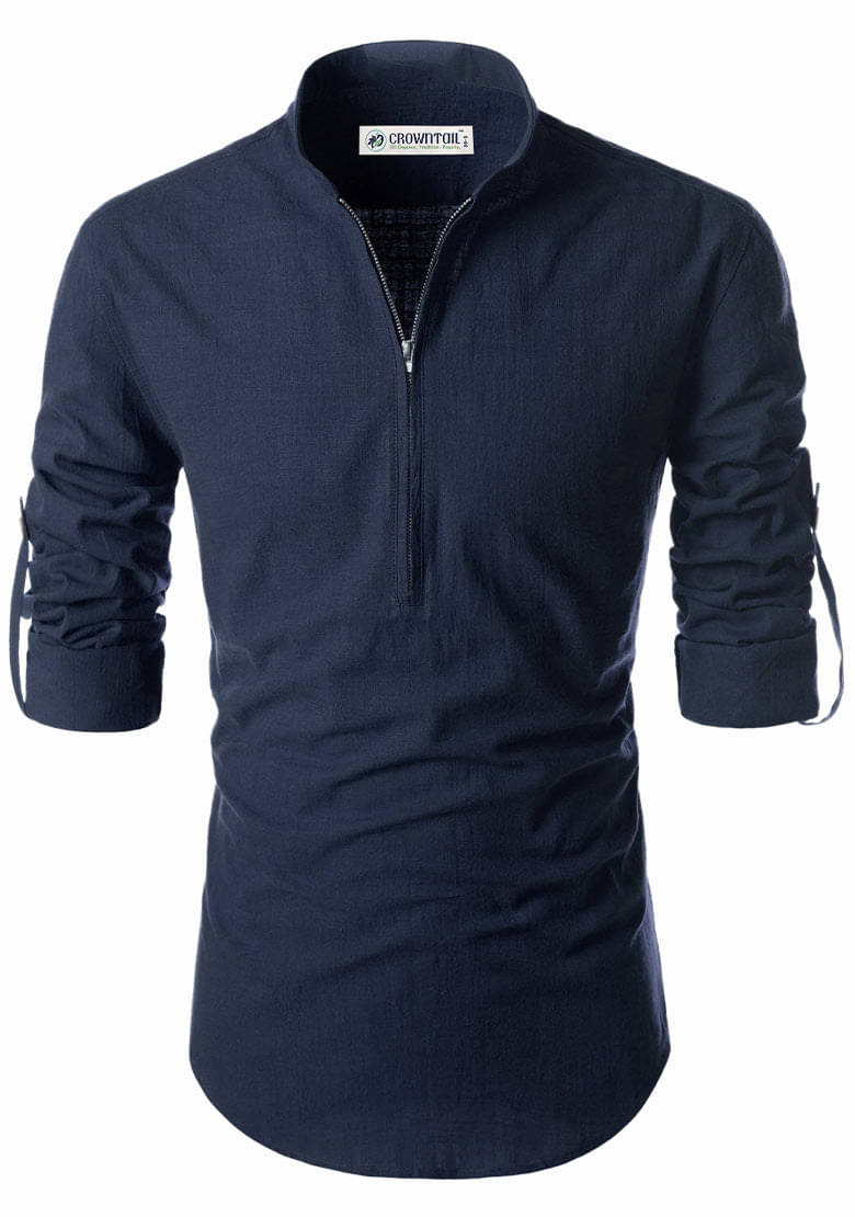 CROWNTAIL Navy Blue Cotton Men's Regular Kurta ( Pack of 1 ) CROWNTAIL Navy Blue Cotton Men's Regular Kurta ( Pack of 1 )