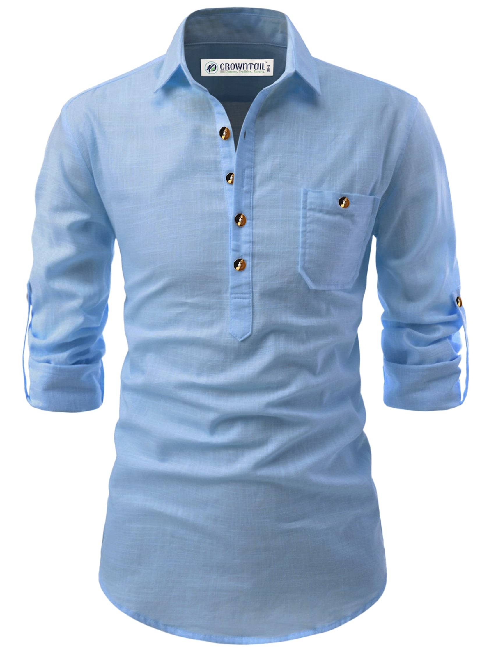CROWNTAIL Sky Blue Cotton Men's Regular Kurta ( Pack of 1 ) CROWNTAIL Sky Blue Cotton Men's Regular Kurta ( Pack of 1 )