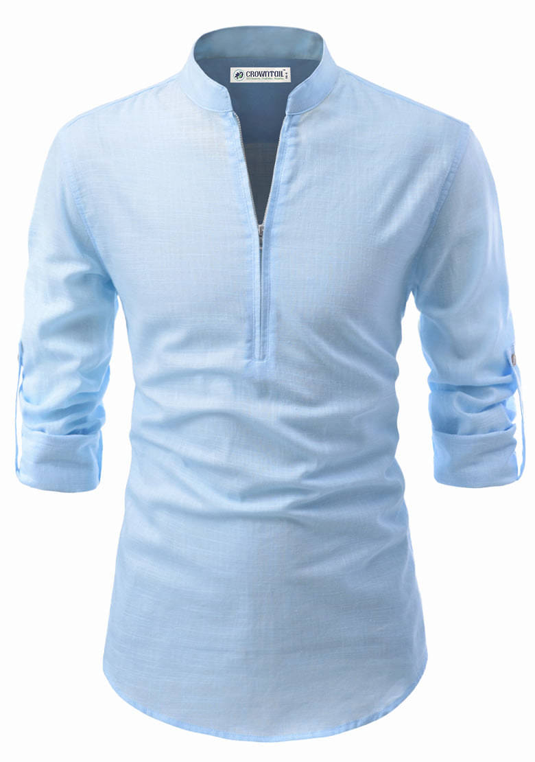     			CROWNTAIL Sky Blue Cotton Men's Regular Kurta ( Pack of 1 )