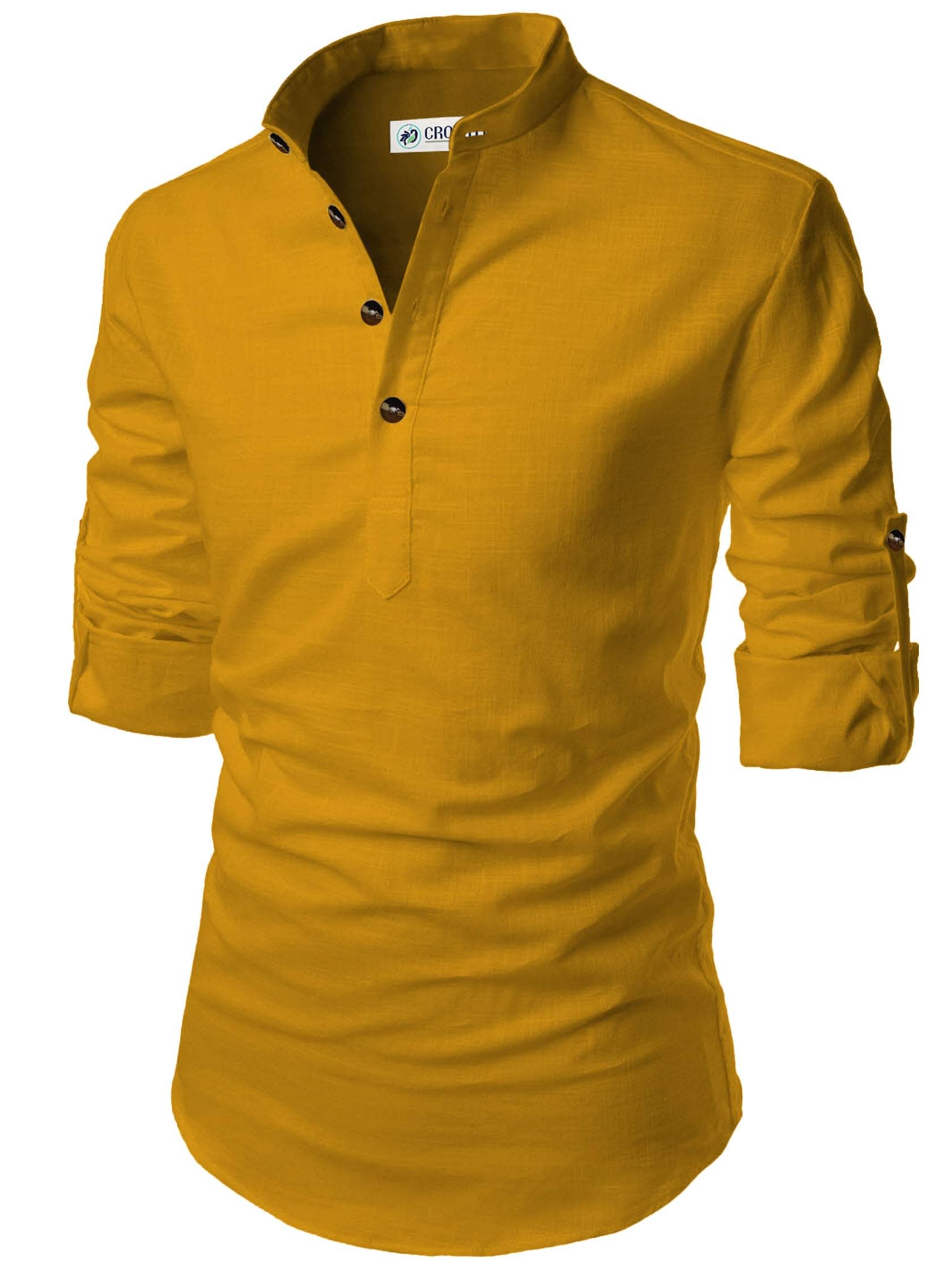 CROWNTAIL Yellow Cotton Men's Regular Kurta ( Pack of 1 ) CROWNTAIL Yellow Cotton Men's Regular Kurta ( Pack of 1 )