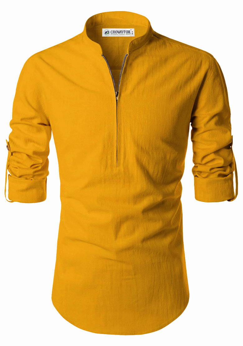     			CROWNTAIL Yellow Cotton Men's Regular Kurta ( Pack of 1 )