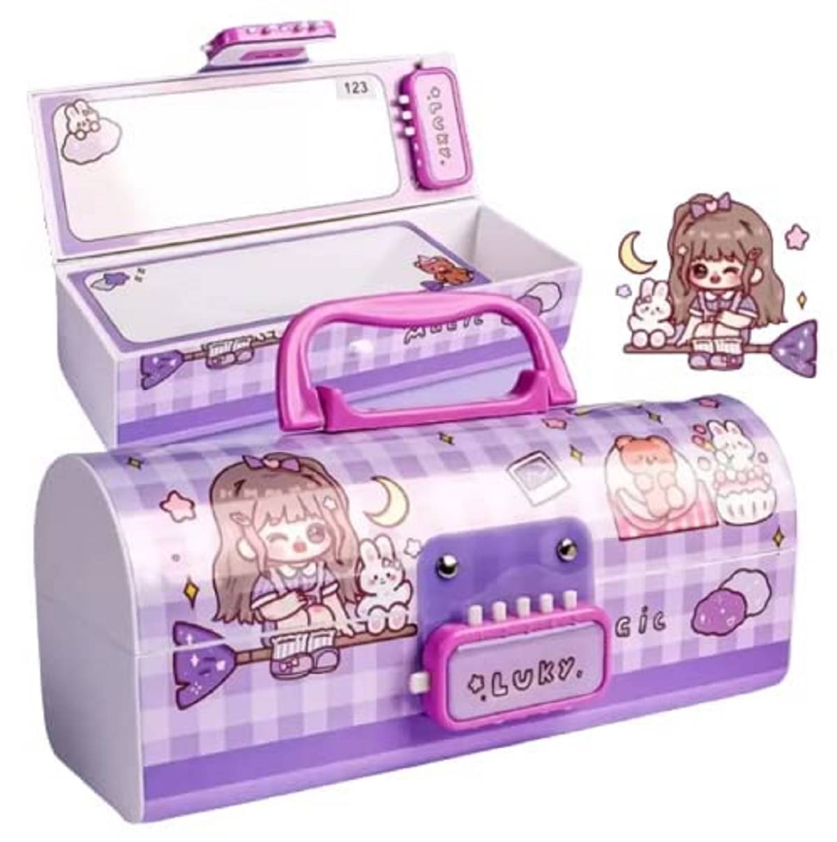     			DENFE  Pencil Box – Suitcase Style Password Lock Pencil Case, Multi-Layer Pen & Pencil Box for Kids, Boys, Girls, Stationary